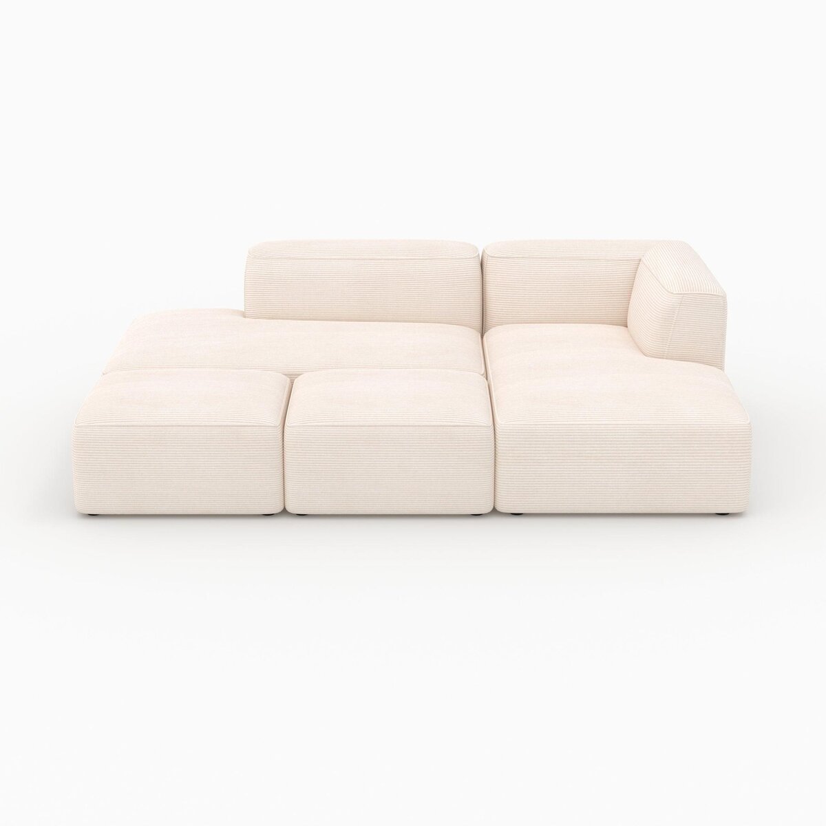 Rendez vous déco Canapé modulable en velours côtelé blanc 4 places avec 2 poufs-Mina
