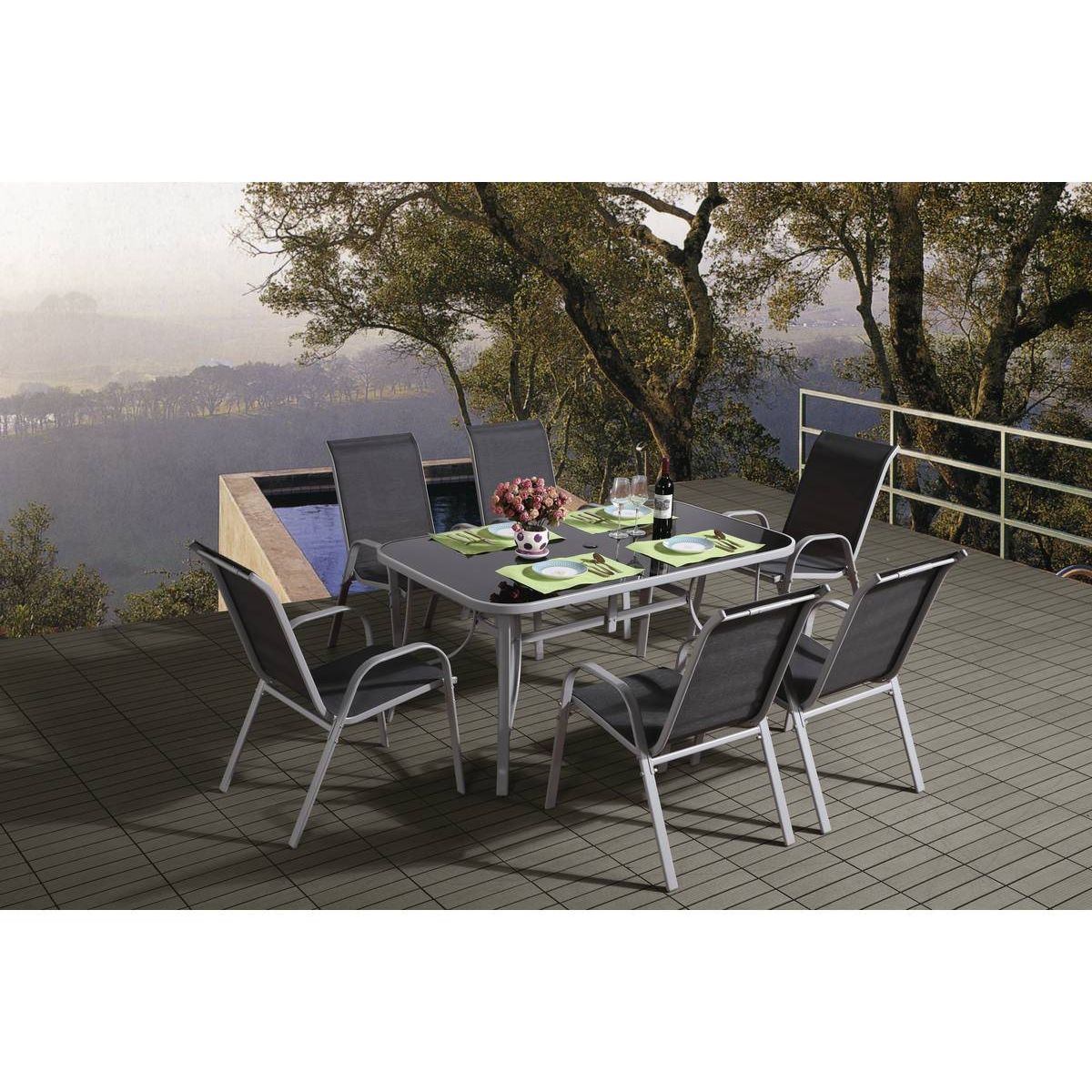 Habitat et Jardin Salon de jardin en textilène  Cordoba  - Phoenix - 6 places - Gris foncé