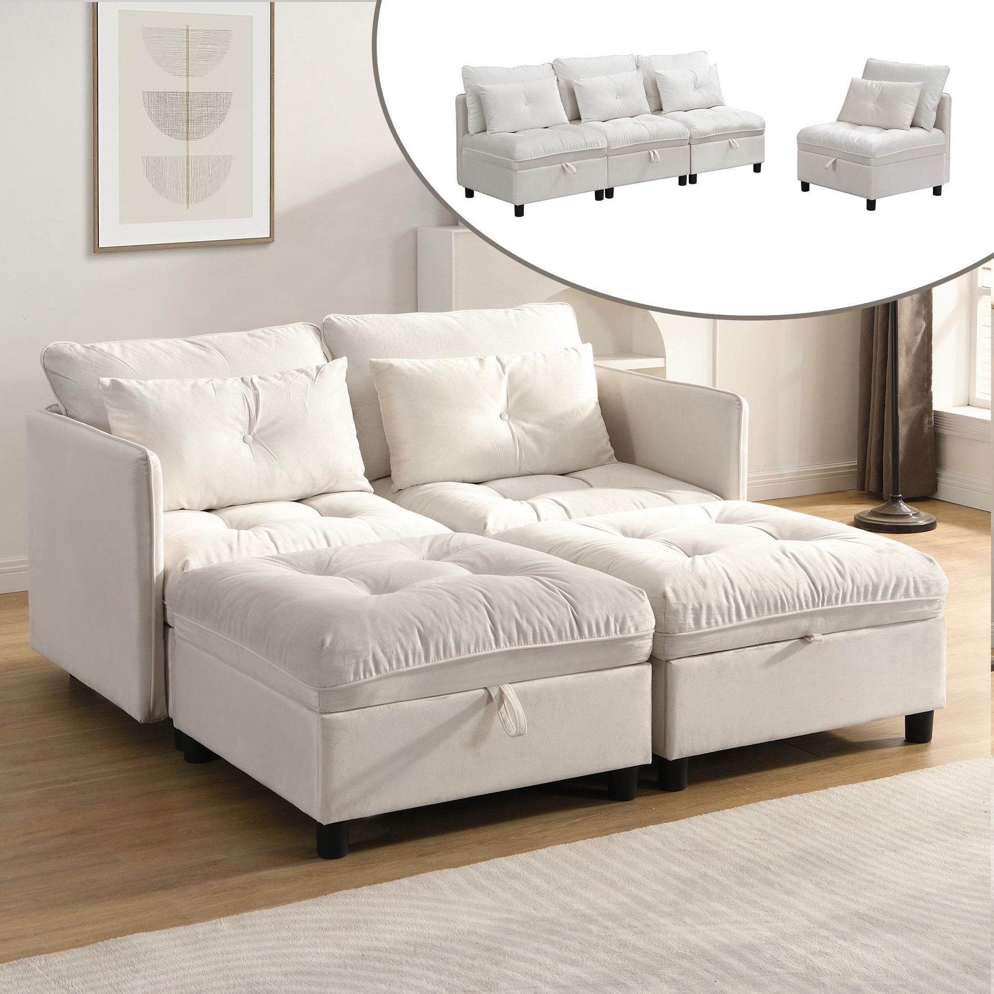 Voir la diapositive 4 : MERAX Canapé droit convertible 4 places tissu