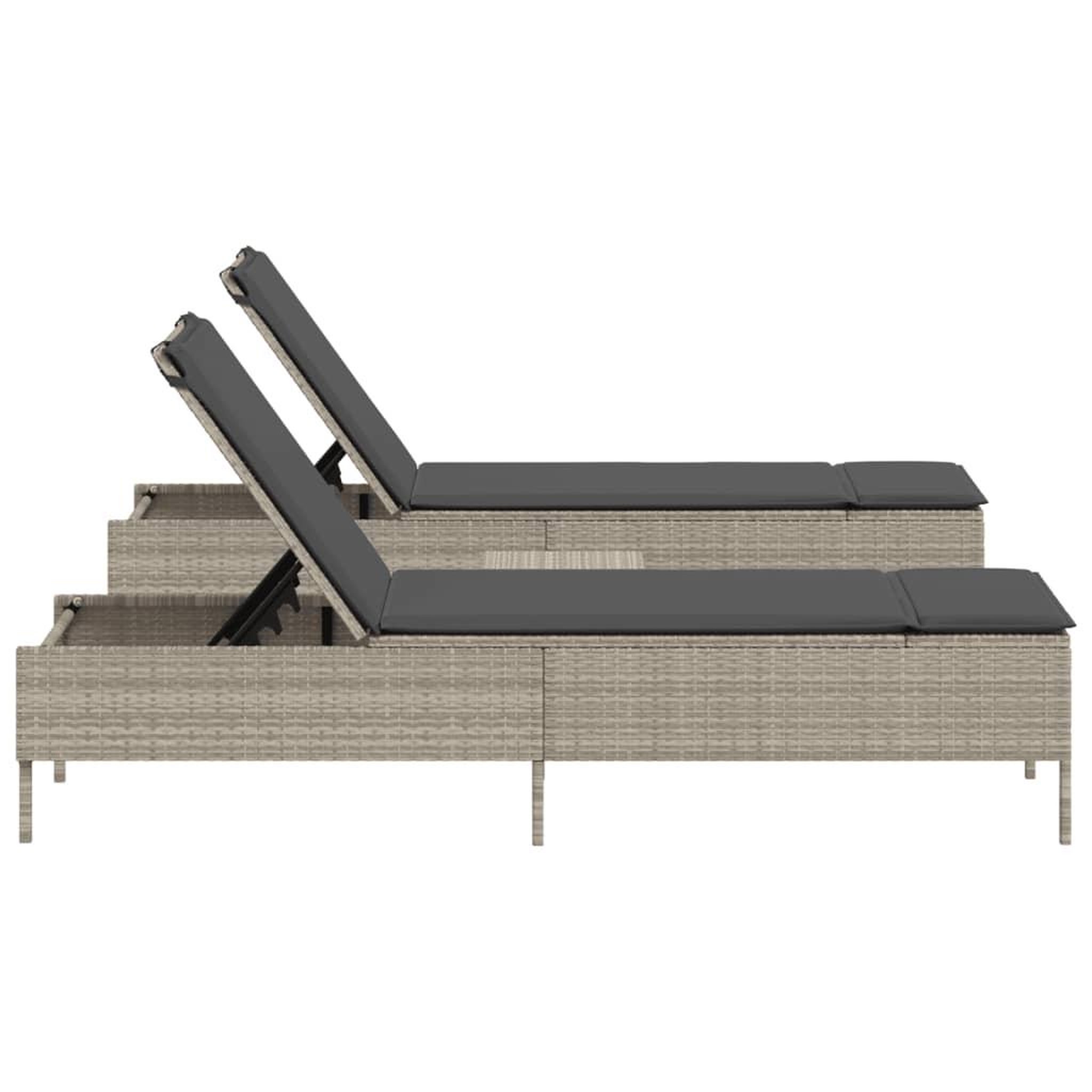 Voir la diapositive 5 : VIDAXL Ensemble de chaises longues avec coussins 3pcs gris clair rotin