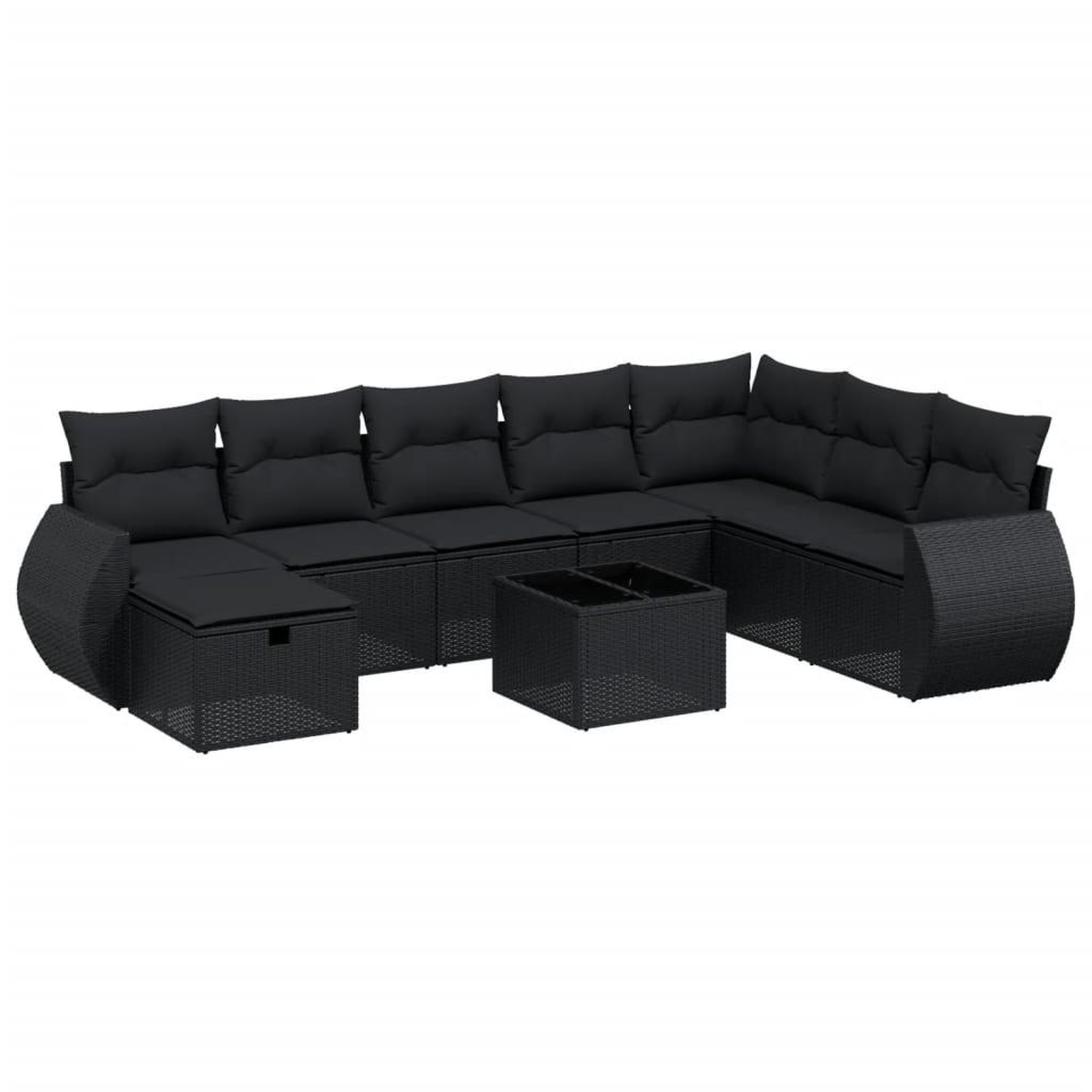 Voir la diapositive 2 : VIDAXL Salon de jardin 9 pcs avec coussins noir resine tressee