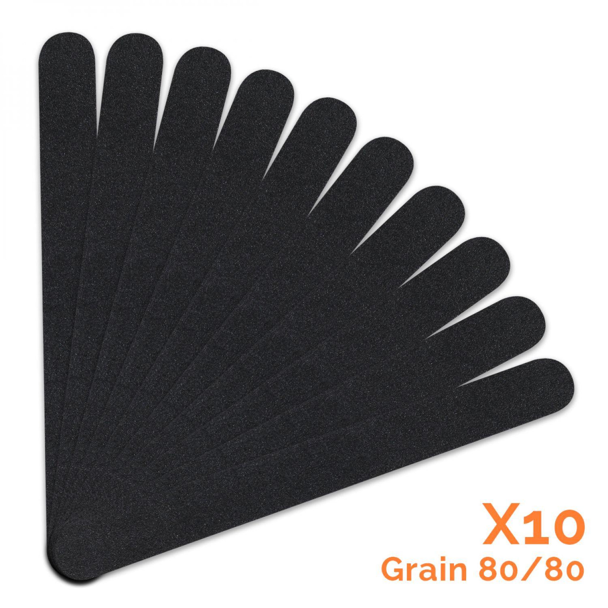 VIVEZEN Lot de 10 limes à ongles droites premium – Grain 80/80 - Noir