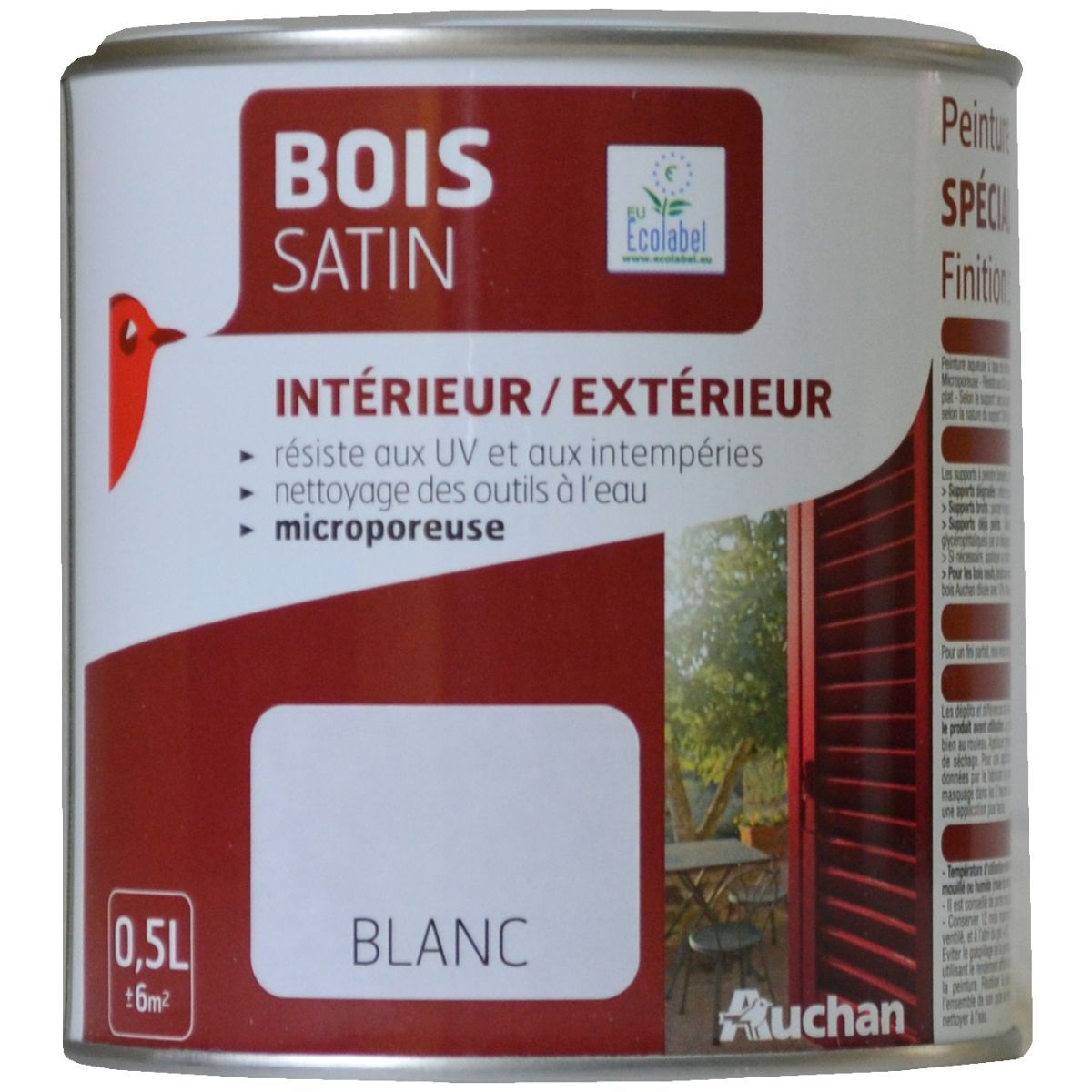 AUCHAN Peinture bois satin Blanc