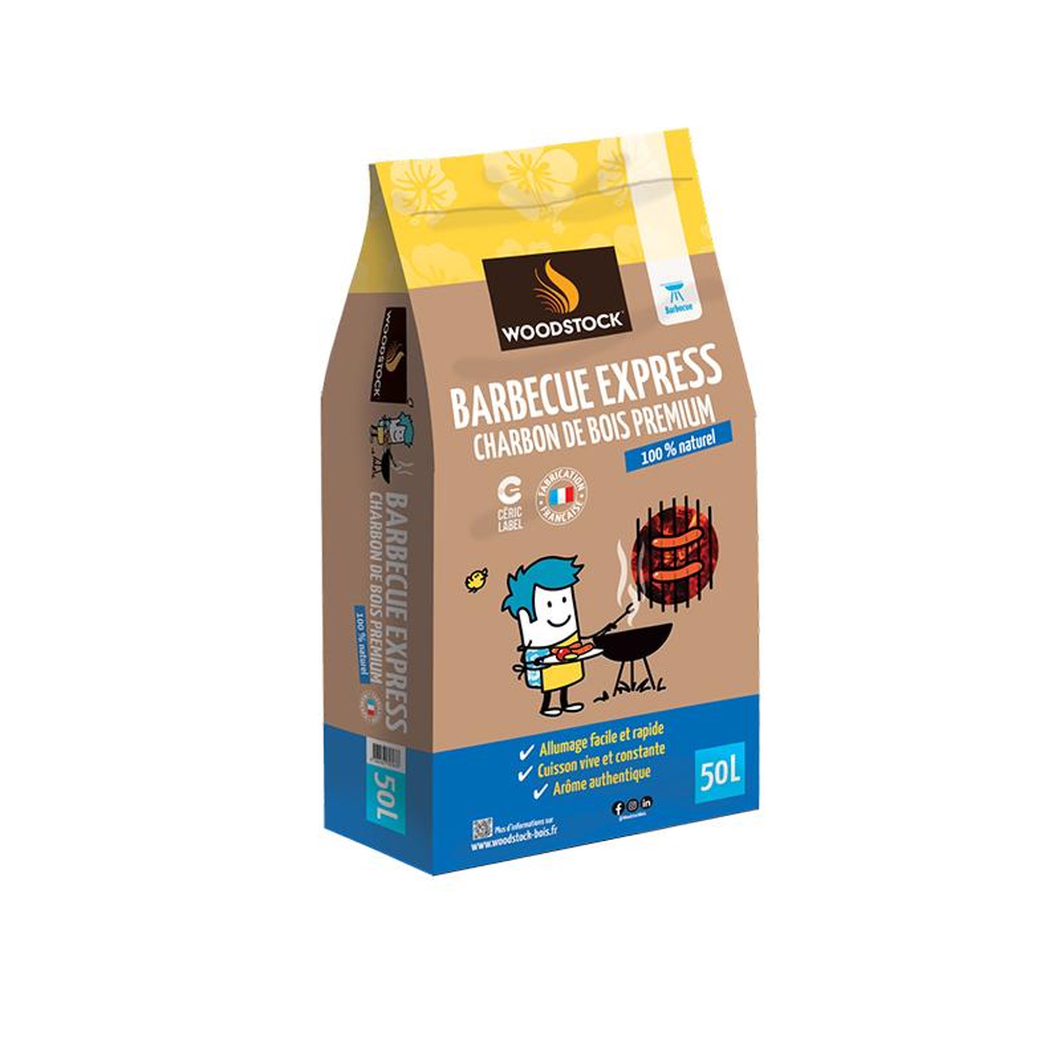 WOODSTOCK Barbecue Express - Charbon de bois Woodstock - Sac de 50 L