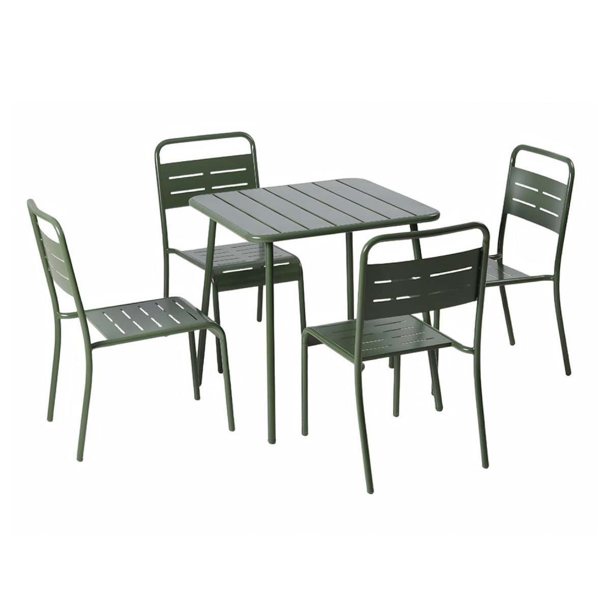 CONCEPT USINE Ensemble table de jardin carrée 70cm et 4 chaises vert BERGAME