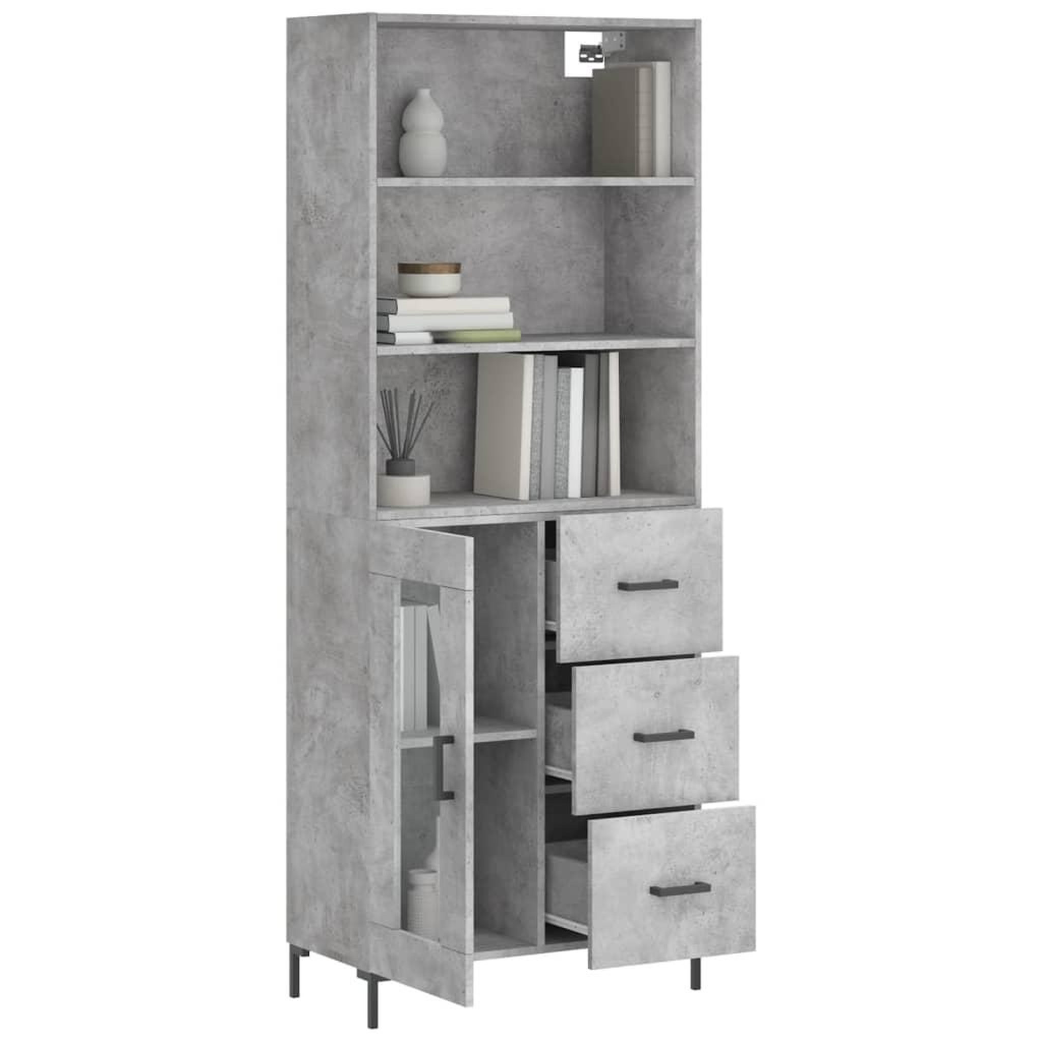 Voir la diapositive 3 : VIDAXL Buffet haut Gris beton 69,5x34x180 cm Bois d'ingenierie