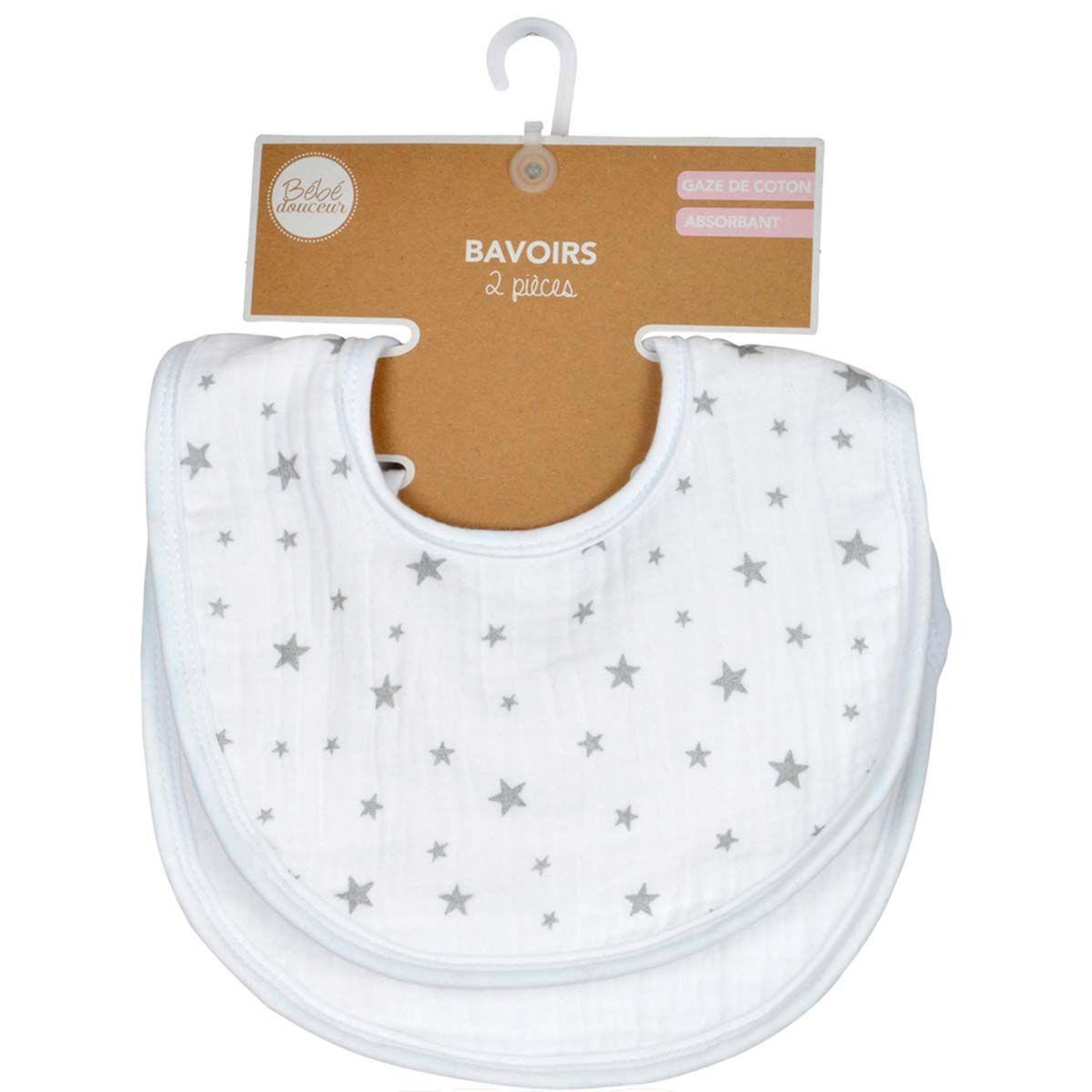 Voir la diapositive 4 : BEBE DOUCEUR Lot de 2 bavoirs bébé  absorbant  27cm blanc