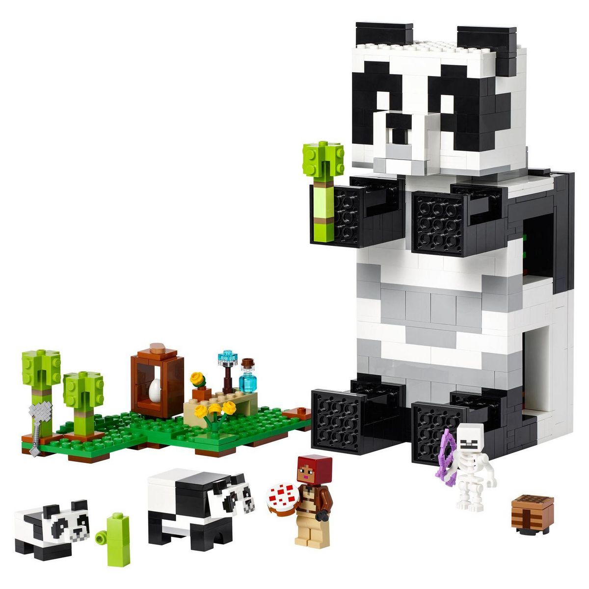 LEGO Minecraft 21245 Le refuge panda, Jouet de Maison Amovible, avec Figurines Animaux et Squelette