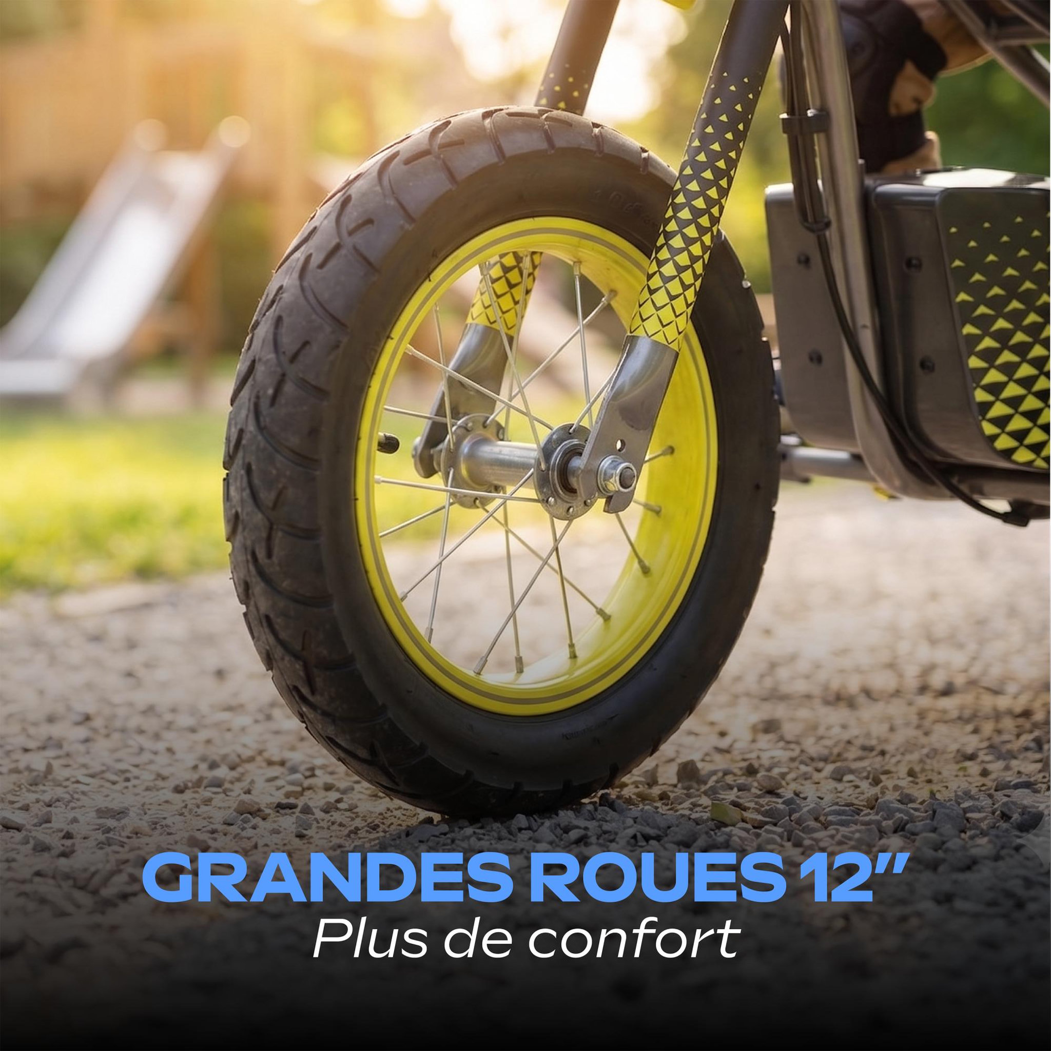 Voir la diapositive 5 : URBANGLIDE Moto électrique enfant urbanglide bikids 120 – 6 ans et + – vitesse 13km/h – autonomie 40min – pneus 12'' chambre à air – poids 11kg