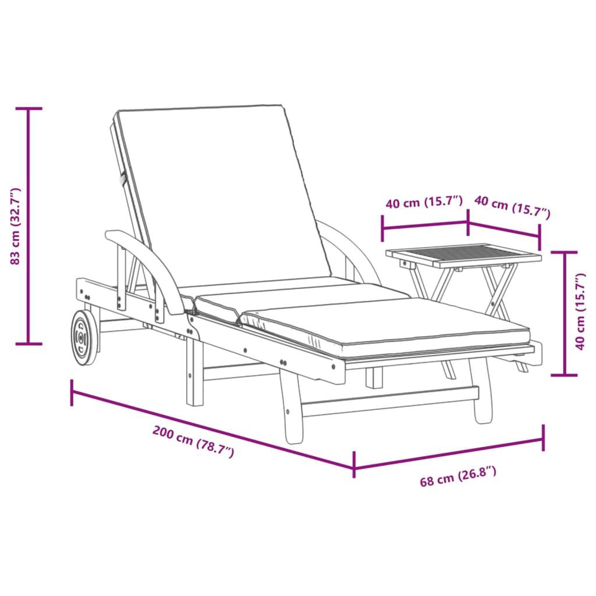 Voir la diapositive 6 : VIDAXL Chaise longue avec coussin et table bois d'acacia massif