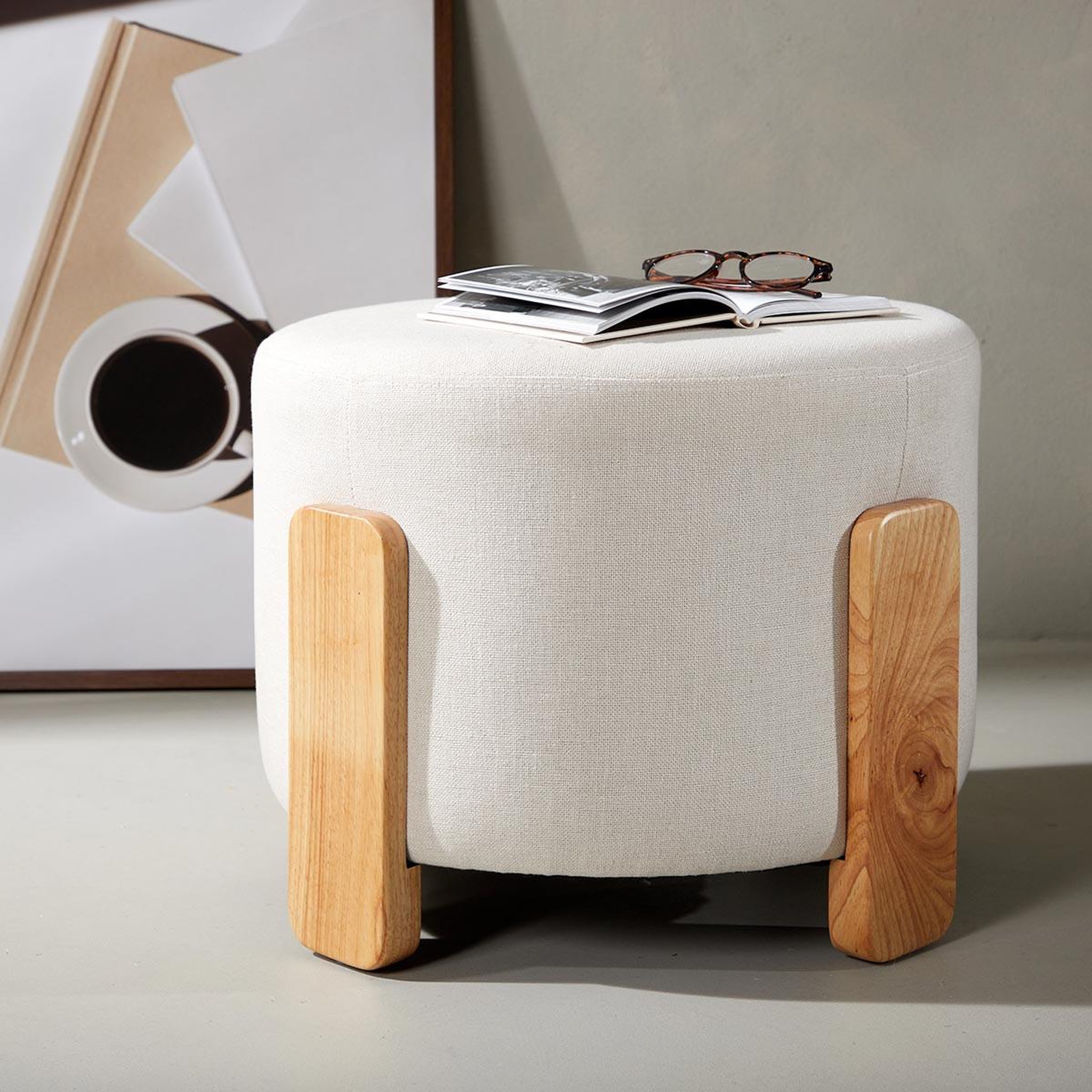 Voir la diapositive 4 : Paris Prix Pouf design en tissu  coffey  52cm naturel