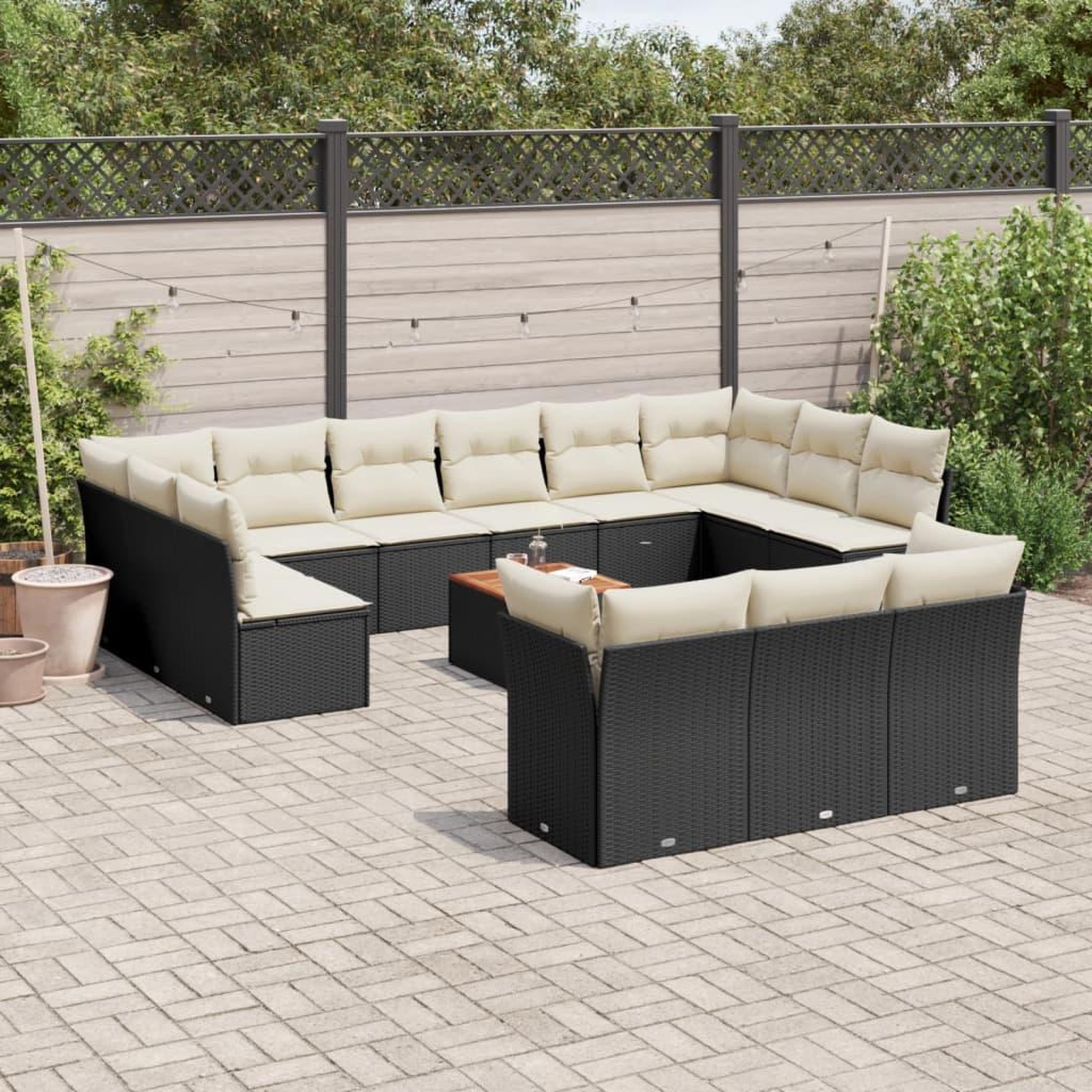 VIDAXL Salon de jardin avec coussins 14 pcs noir resine tressee