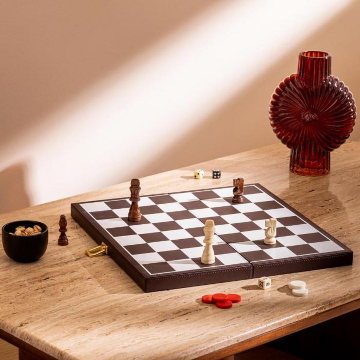 ATMOSPHERA Jeu de Backgammon & d'Échec  Jule  40cm Marron