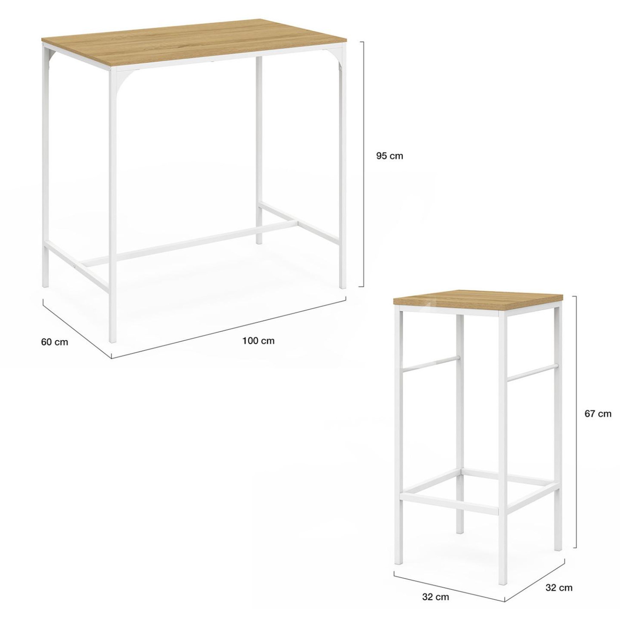 Voir la diapositive 5 : ID MARKET Ensemble table haute de bar detroit 100 cm et 4 tabourets de bar bois et métal blanc design industriel