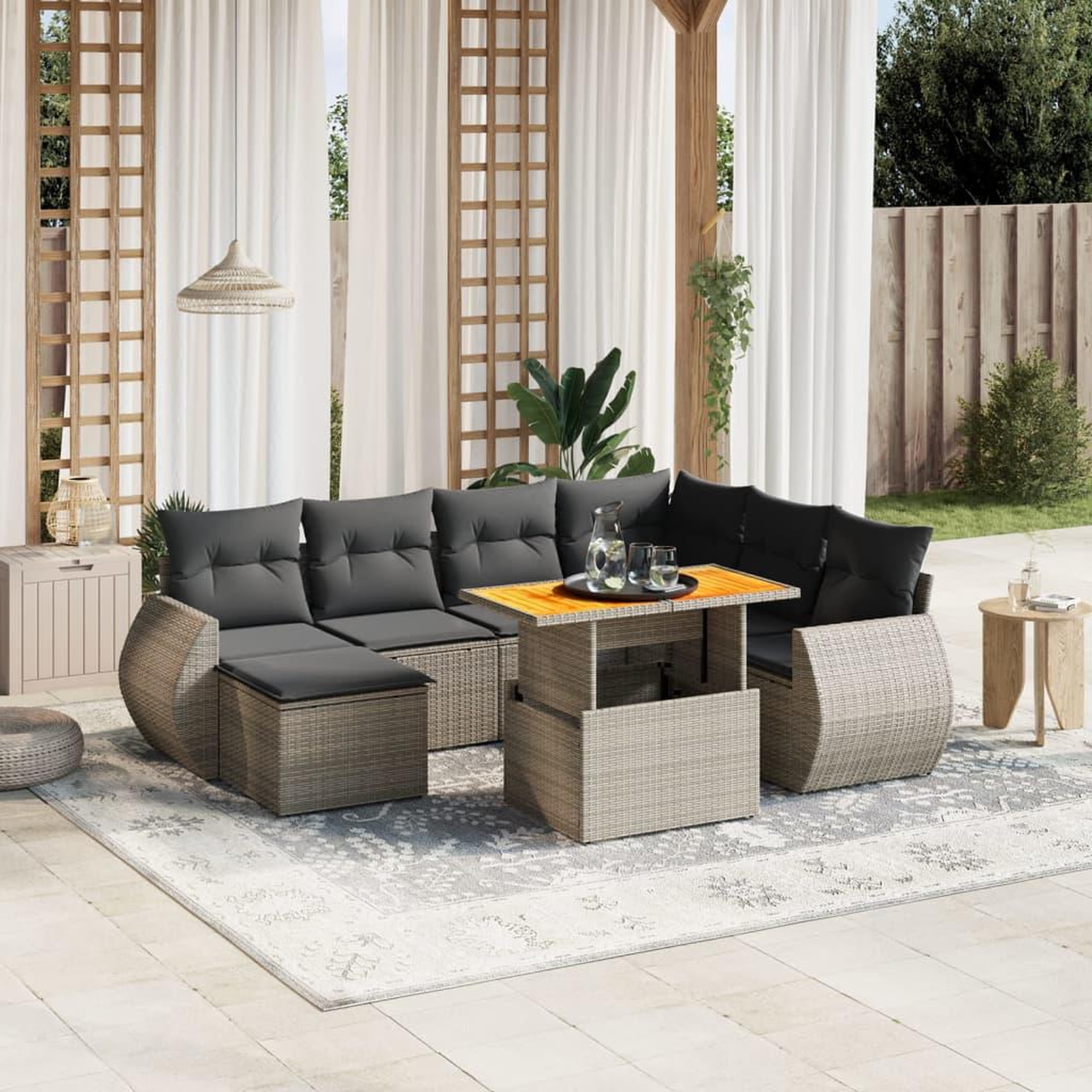 VIDAXL Salon de jardin 8 pcs avec coussins gris resine tressee