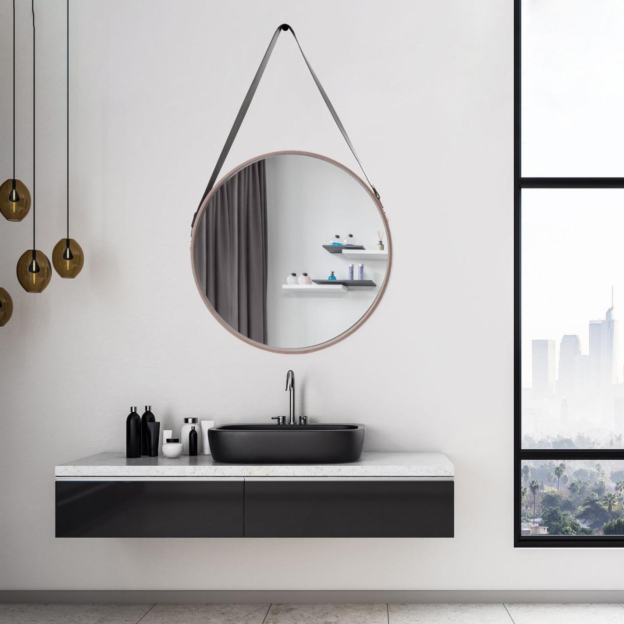 Voir la diapositive 5 : The Home Deco Factory Miroir Mural Rond Avec Anse  Barbier  70cm Beige