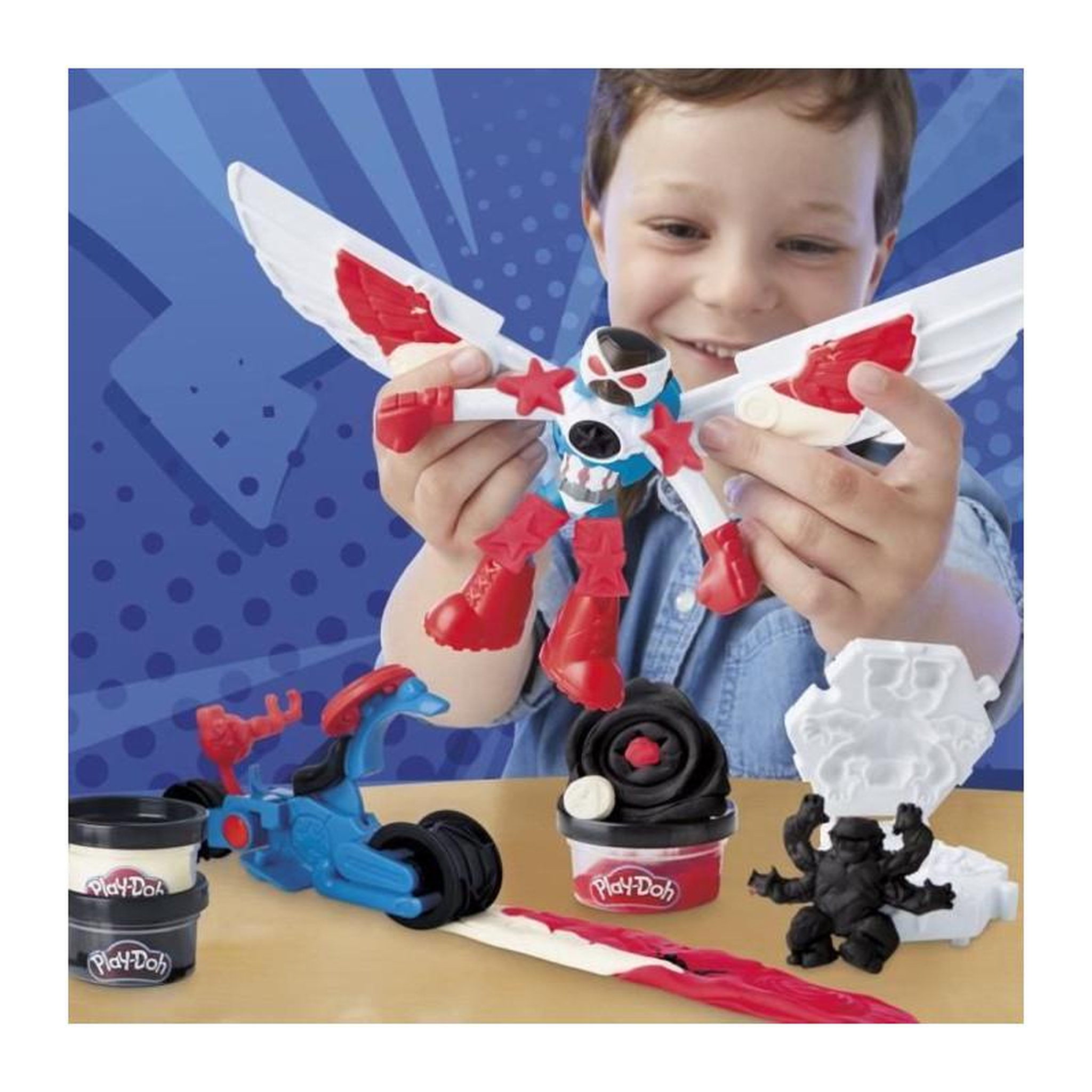 Voir la diapositive 6 : PLAYDOH Play-Doh Captain America, coffret Moto tranchante avec figurine flexible, 3 accessoires et pâte a modeler, des 4 ans, Marvel