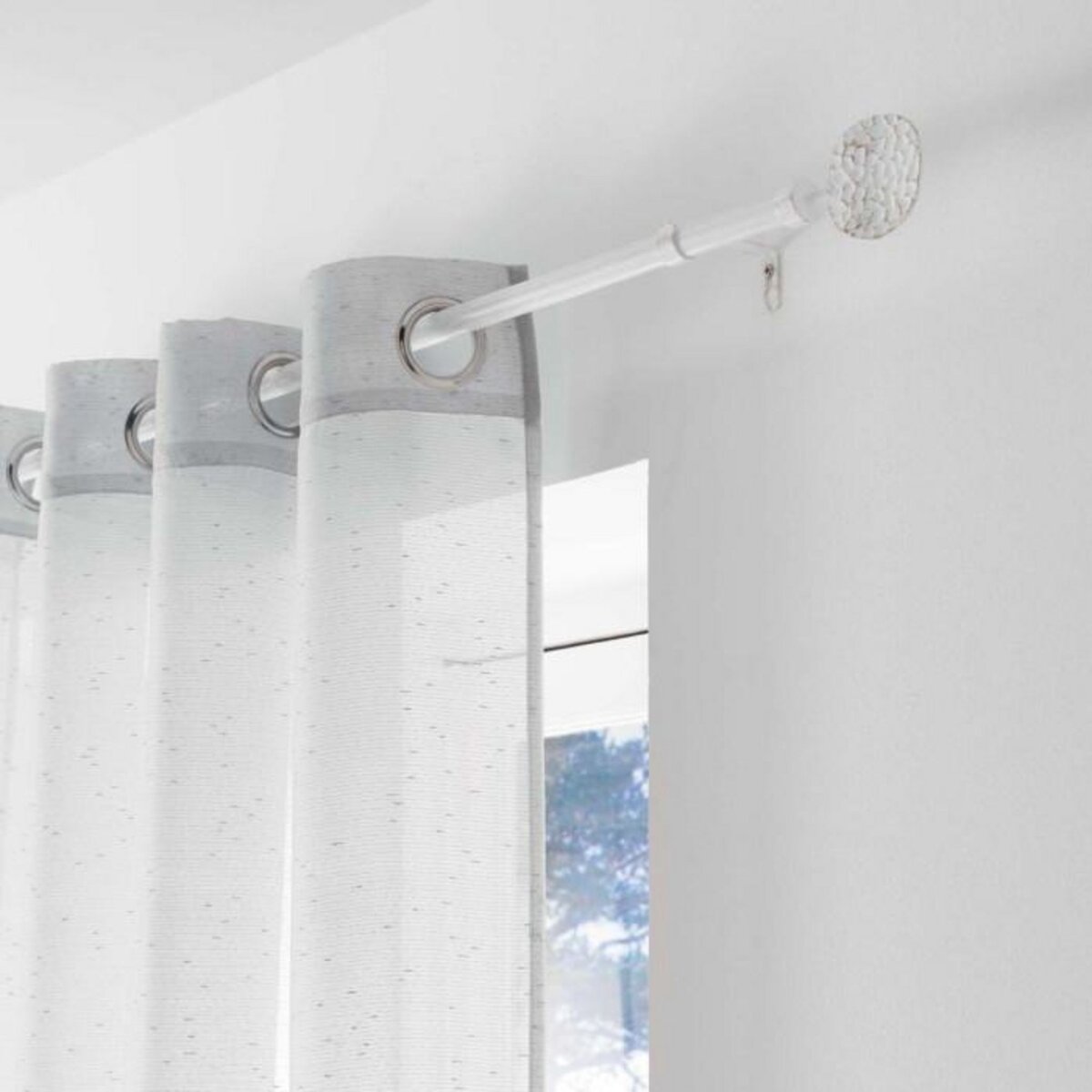 Paris Prix Kit Tringle Déco Extensible  Bullette  120-210cm Blanc