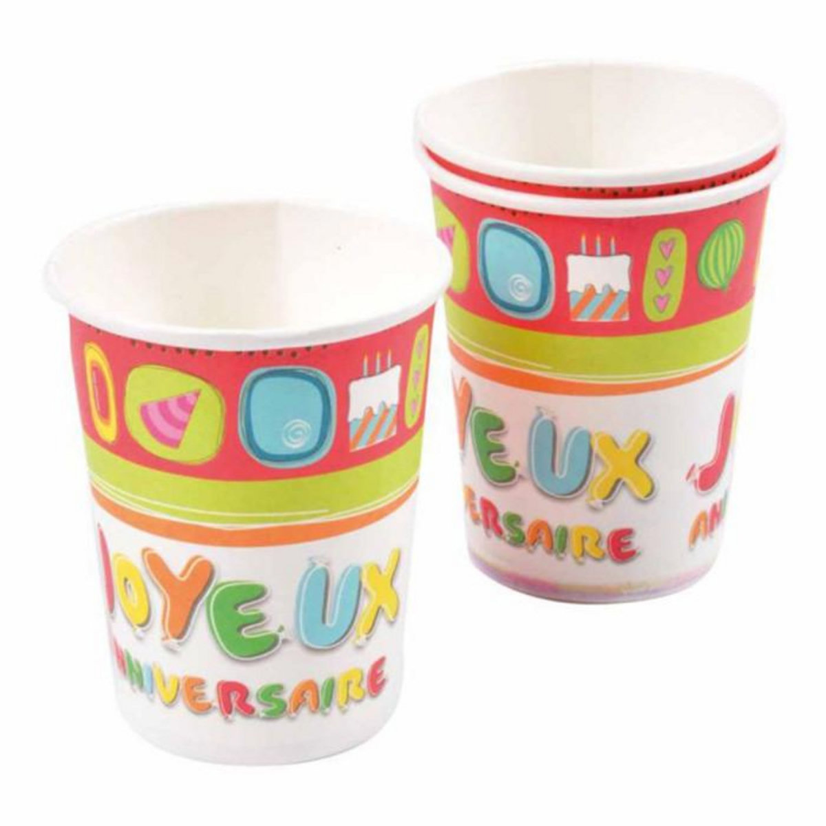 Paris Prix Lot de 6 Gobelets Jetables  Joyeux Anniversaire  25cl Multicolore