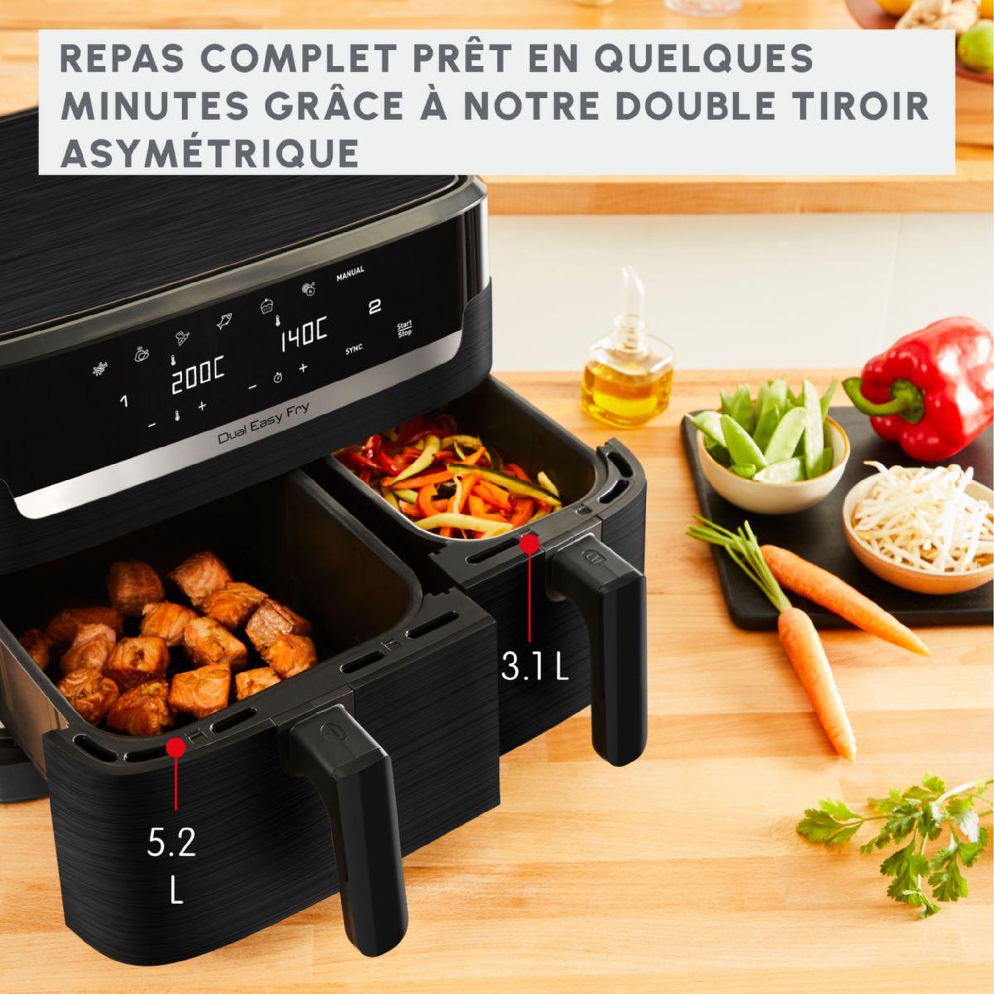 Voir la diapositive 3 : MOULINEX Friteuse sans huile Easy fry Dual XXL 8,3L EZ901N20