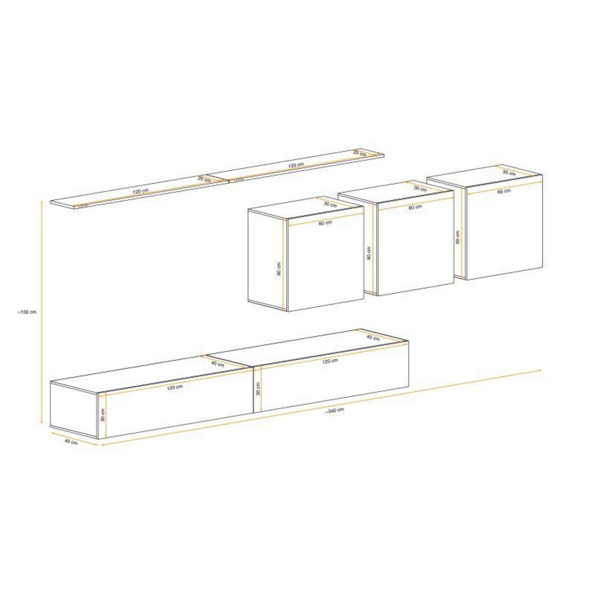 Paris Prix Meuble TV Mural Design  Switch VII  340cm Noir & Blanc