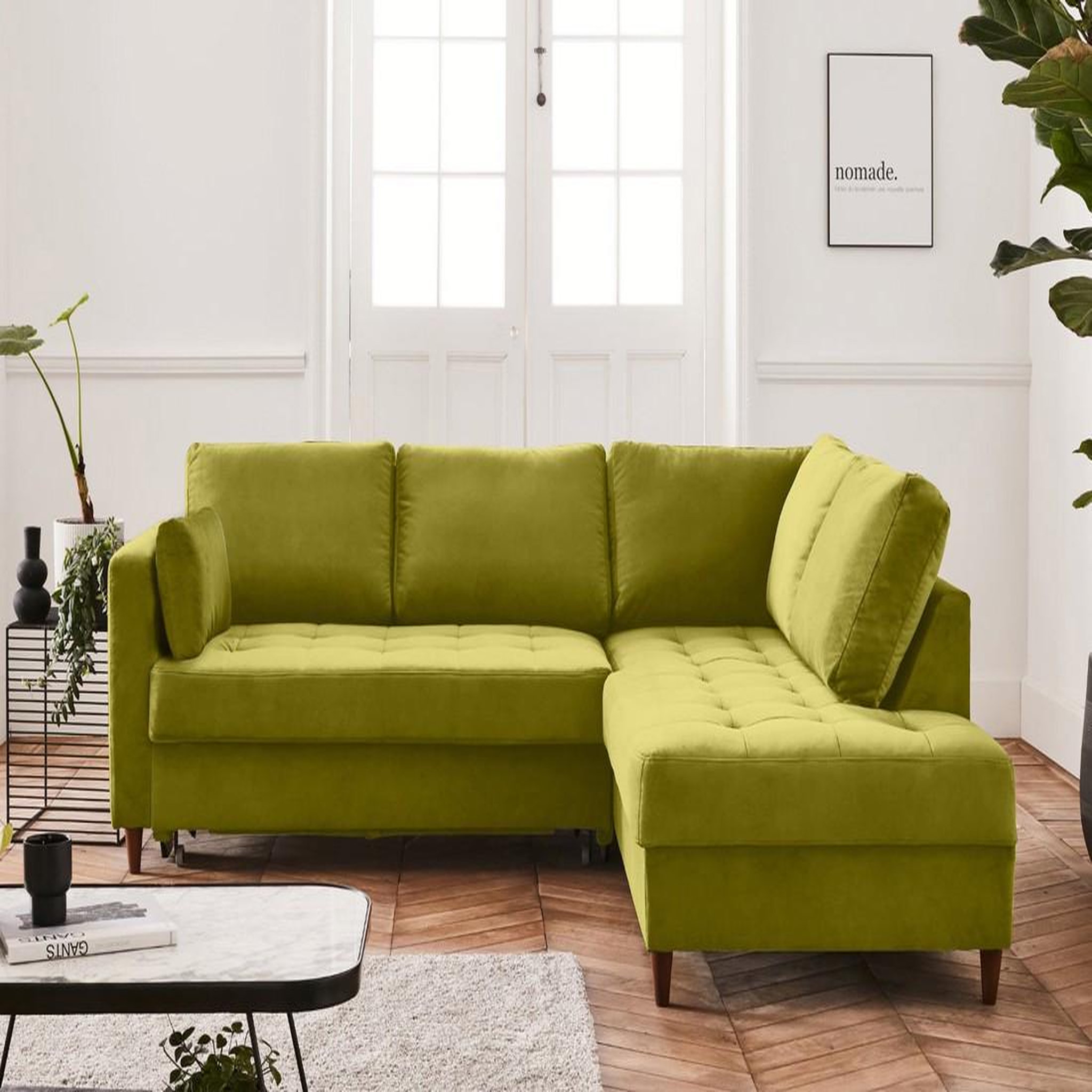 Voir la diapositive 2 : BEST MOBILIER Anna - canapé d'angle droit - 5 places - convertible - en velours