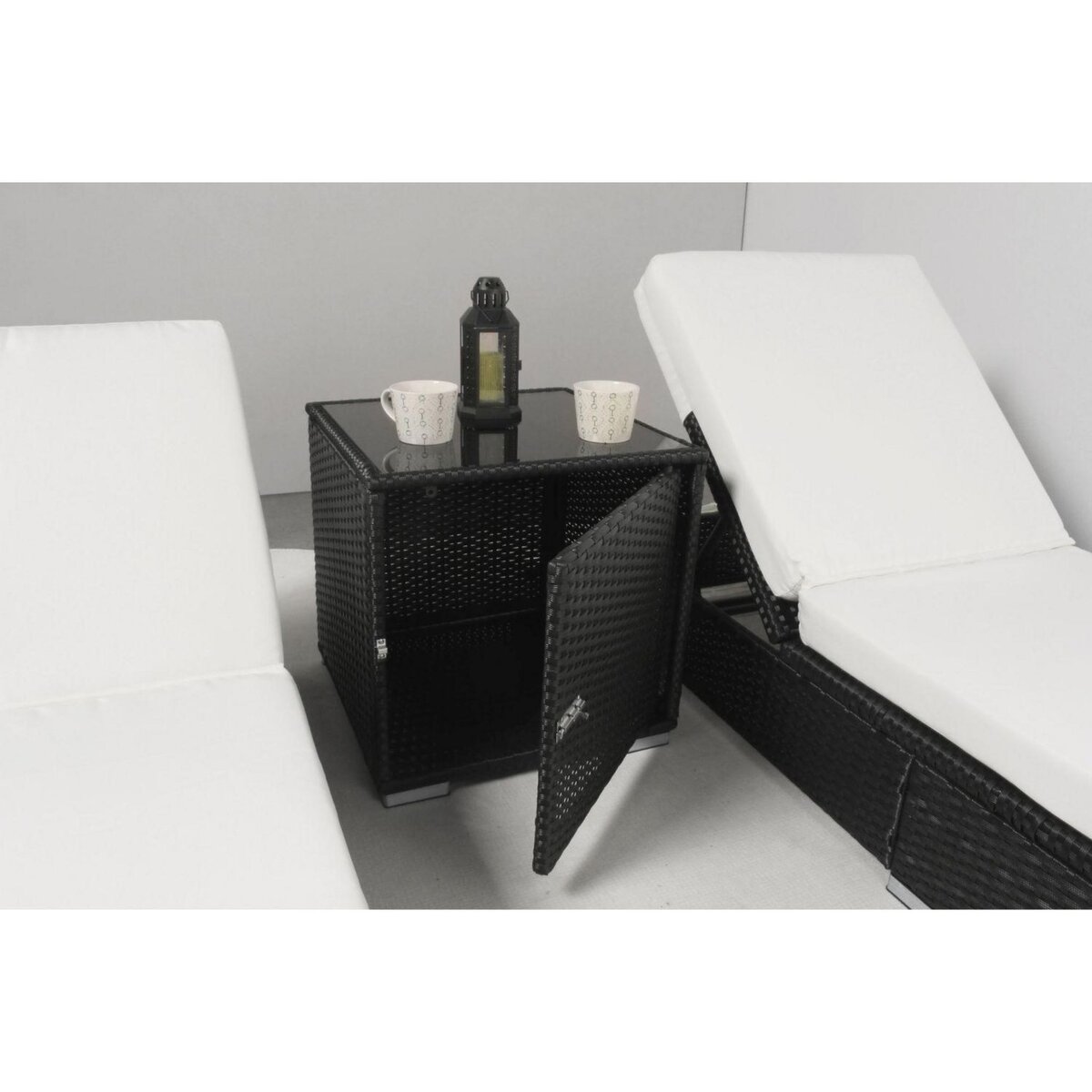 CONCEPT USINE Lot de 2 transats résine tressée noir et matelas blanc SUNNY