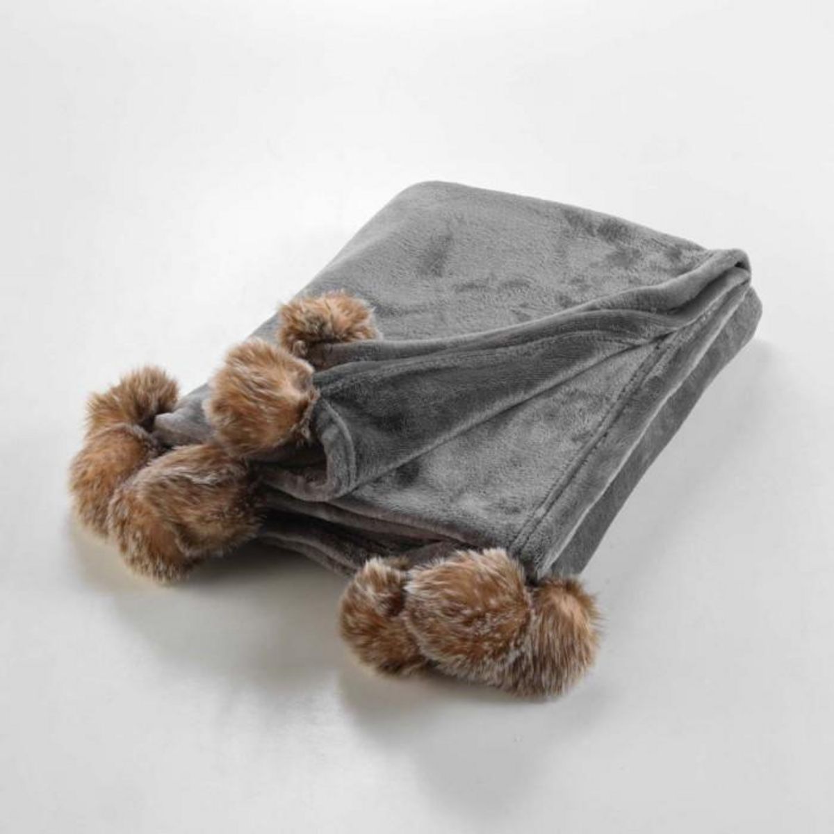 Paris Prix Plaid Flanelle Pompons  Snowy  125x150cm Gris