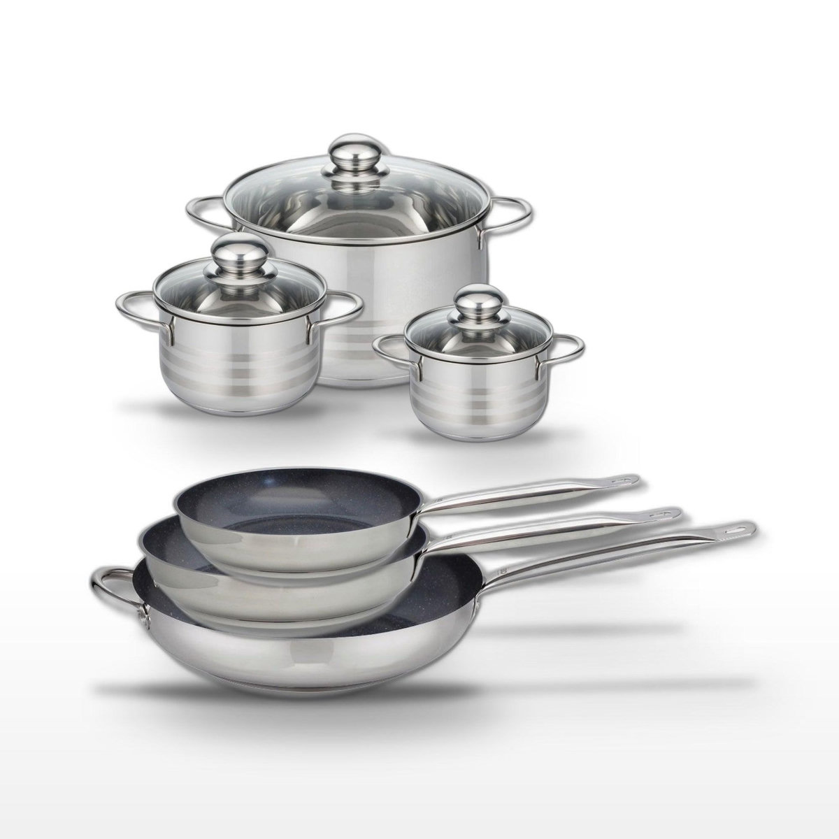 ELO Lot de 3 Poêles 24/28/32 cm Elo Profi Therm Platinum et 3 Faitouts Elo Brillant