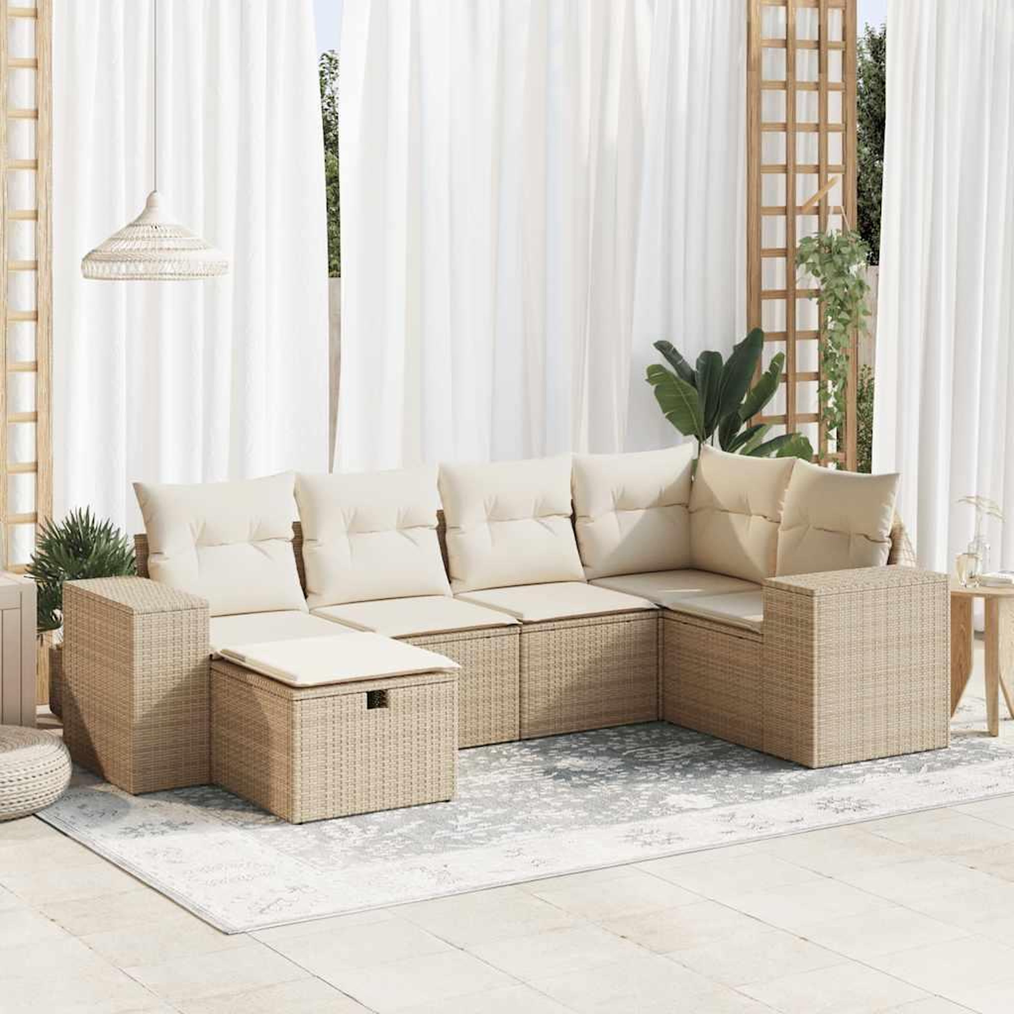 VIDAXL Salon de jardin avec coussins 6 pcs beige resine tressee