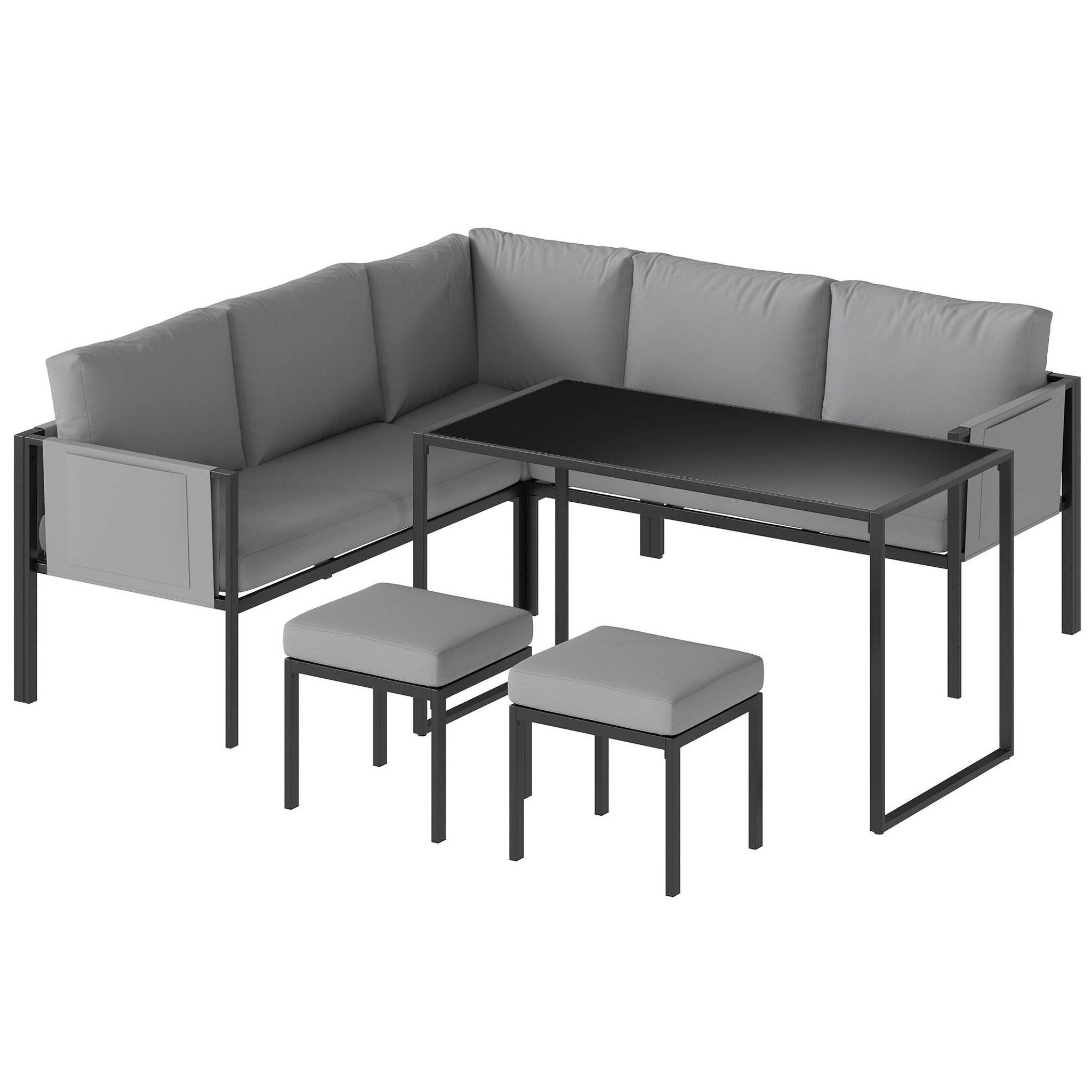 OUTSUNNY Salon de jardin d'angle design 7 places avec table à manger 2 repose-pieds