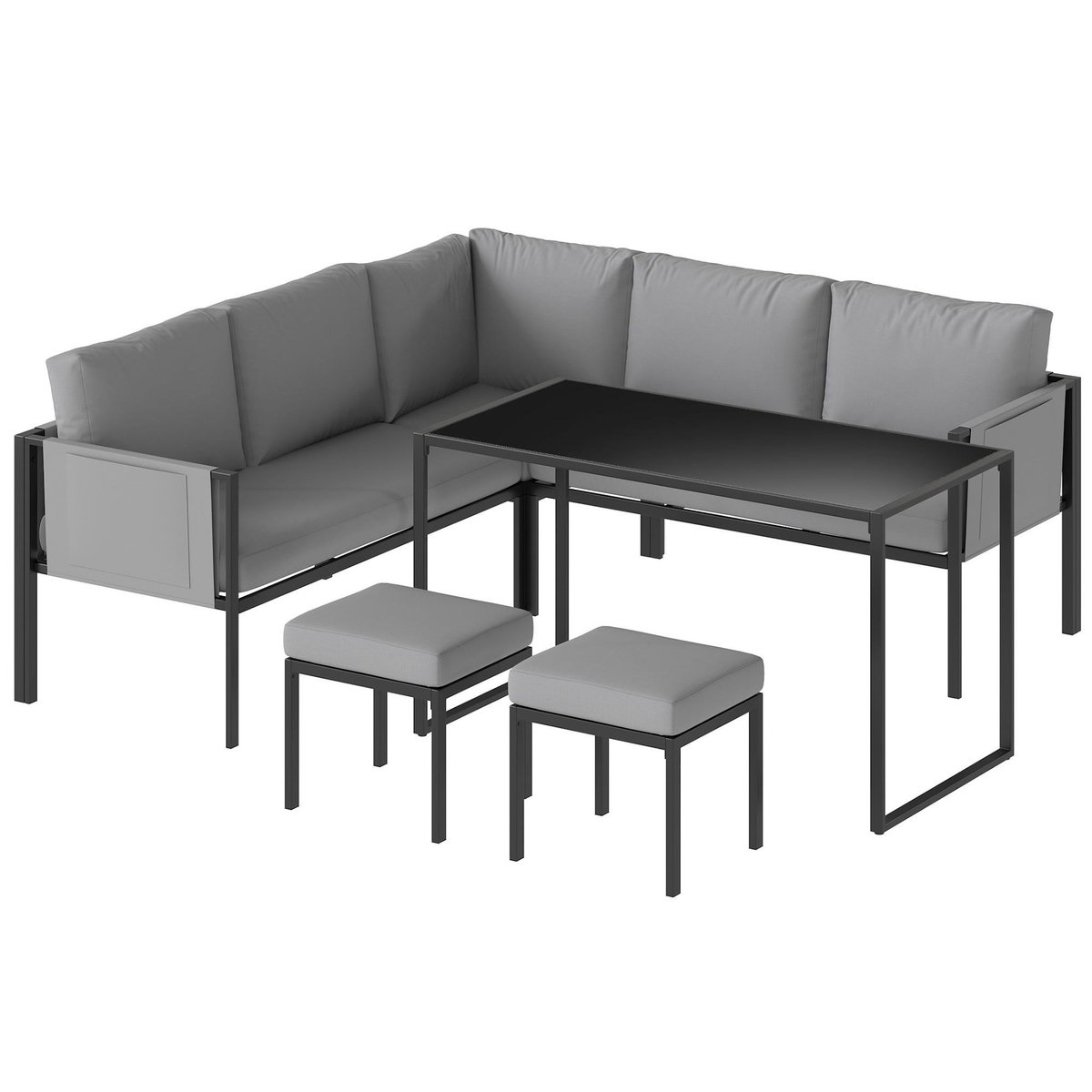 OUTSUNNY Salon de jardin d'angle design 7 places avec table à manger 2 repose-pieds