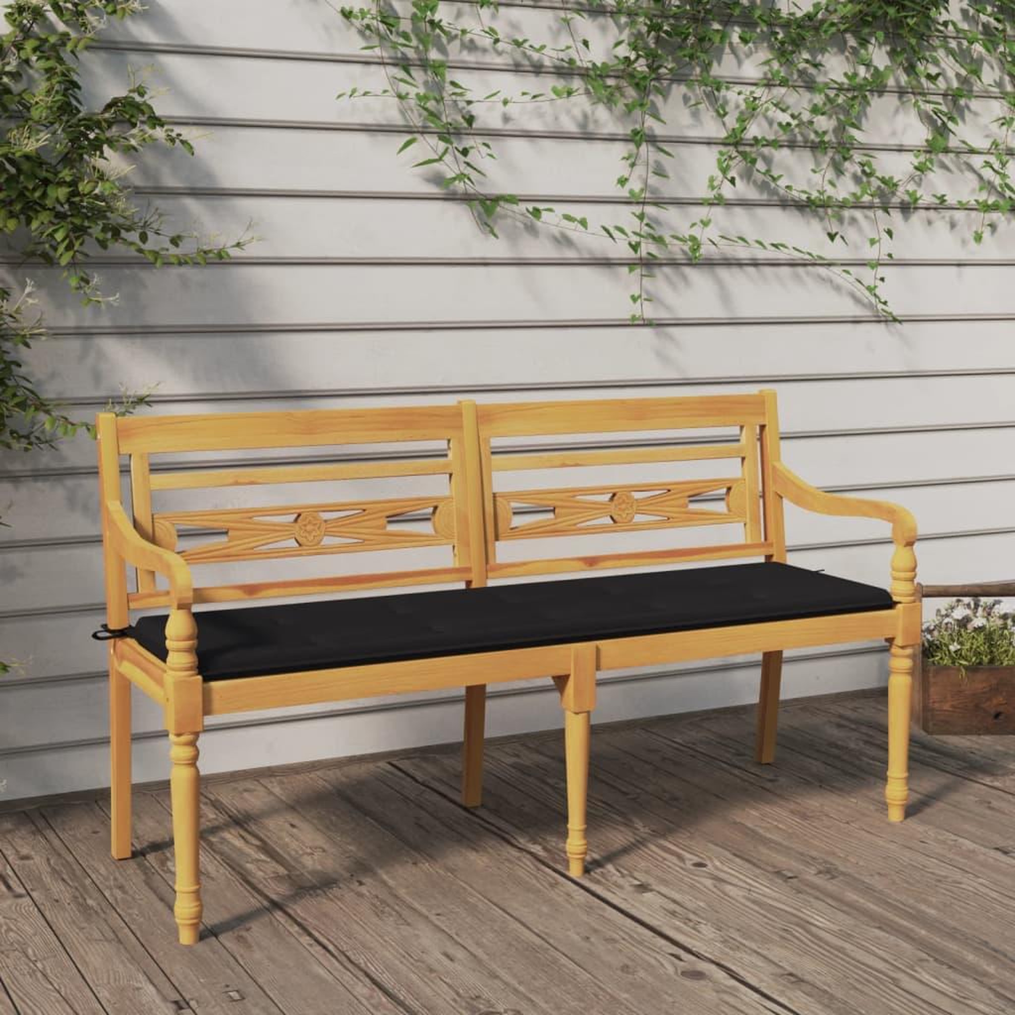 Voir la diapositive 1 : VIDAXL Banc Batavia avec coussin noir 150 cm Bois de teck massif