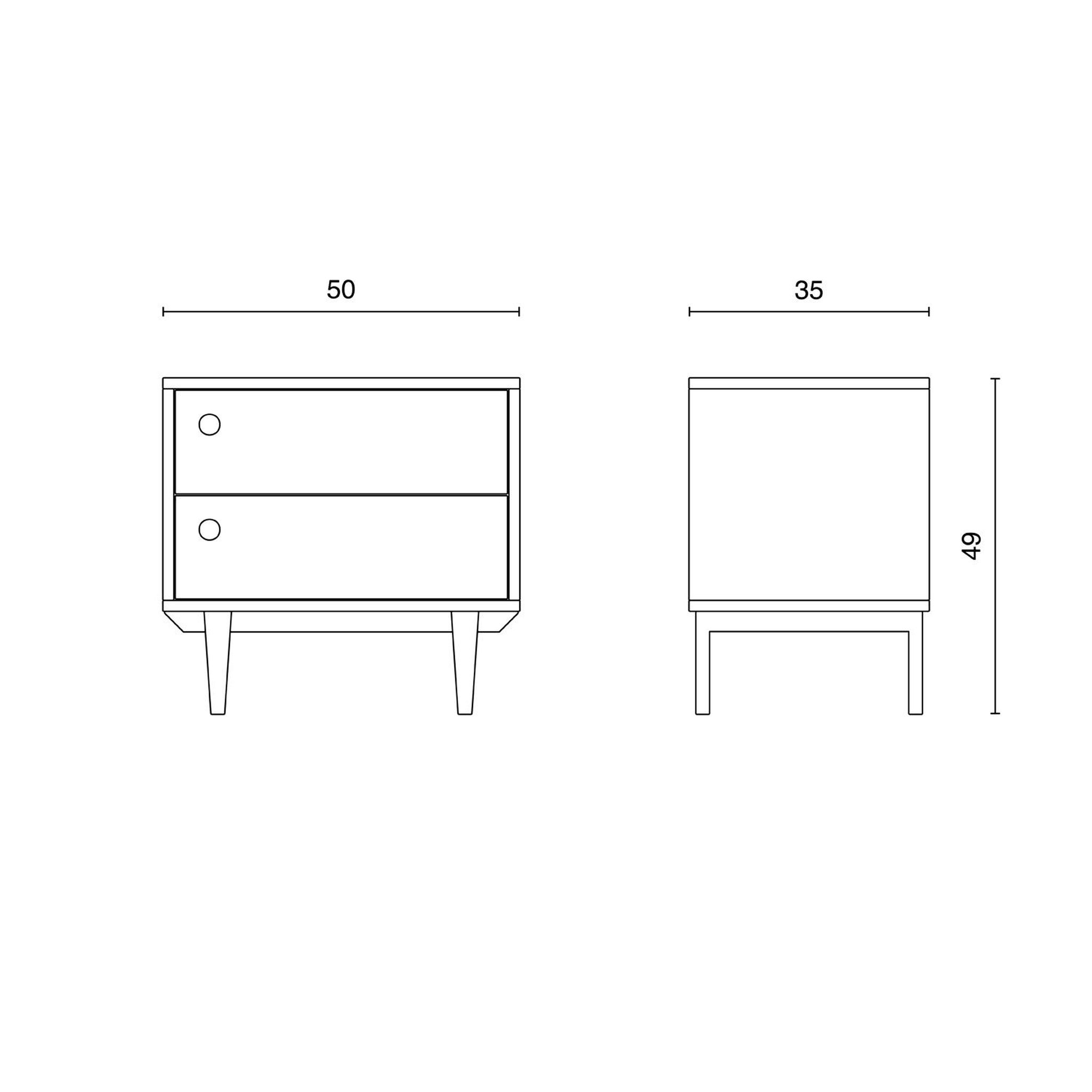 Voir la diapositive 5 : VS VENTA-STOCK Chevet Roma avec 2 tiroirs en Couleur Blanc, Pieds et façades en Bois Naturel