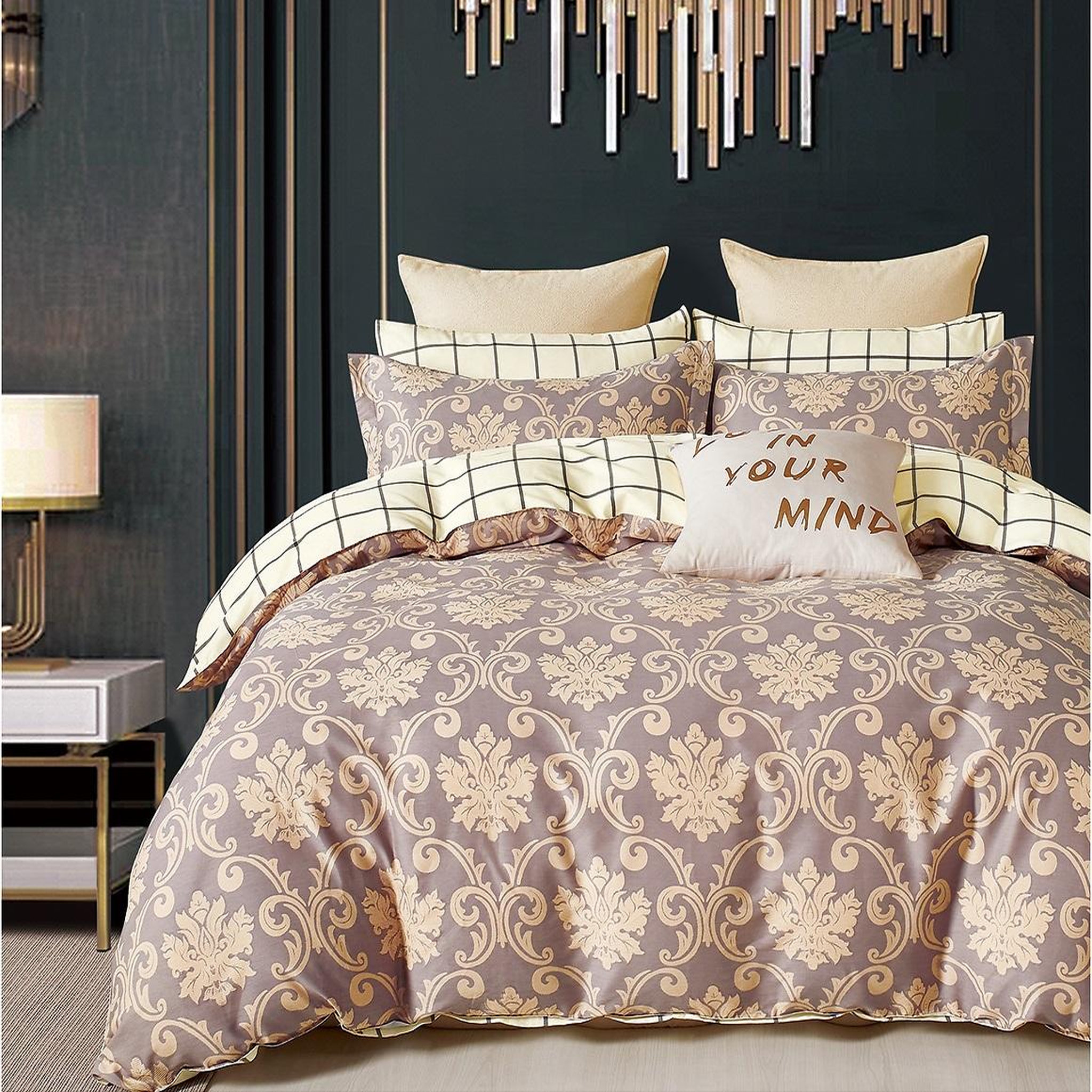 Home collection Parure housse de couette 100 % percale de coton 80 fils Orévance. Coloris disponibles : Marron