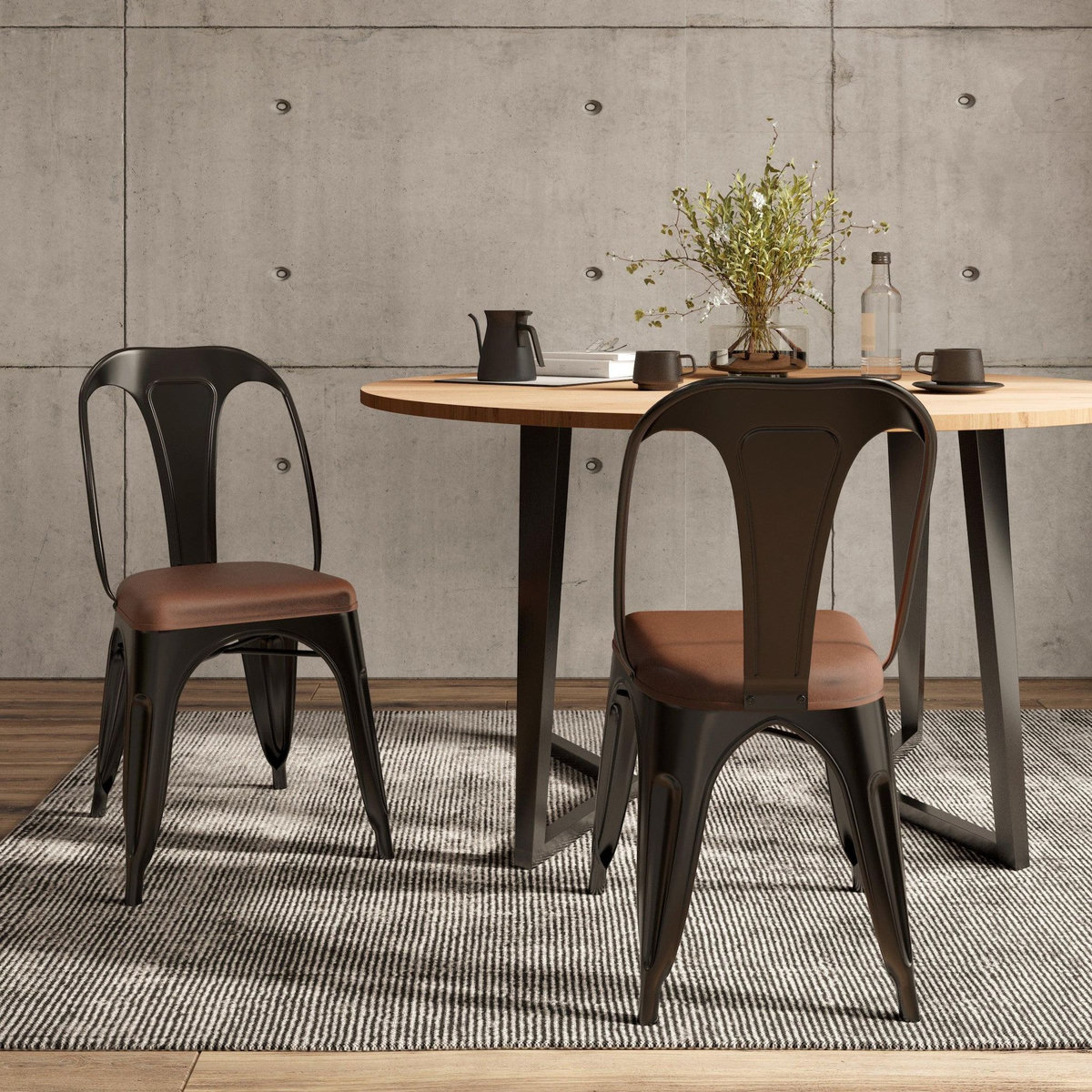 Rendez vous déco Lot de 2 chaises en métal noir et cuir synthétique marron - Charly