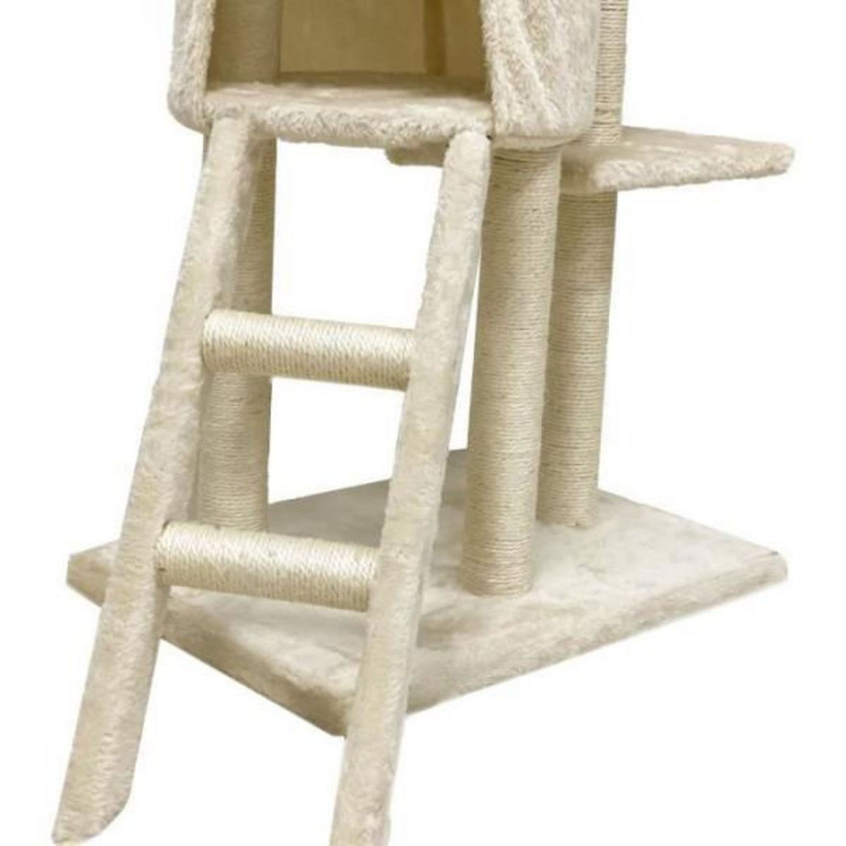 MARKET24 JIPSY Arbre a chat beige 79 x 34 x 138 cm - 3 plateformes, 1 perchoir, 1 niche, 1 escalier, poteaux a griffer