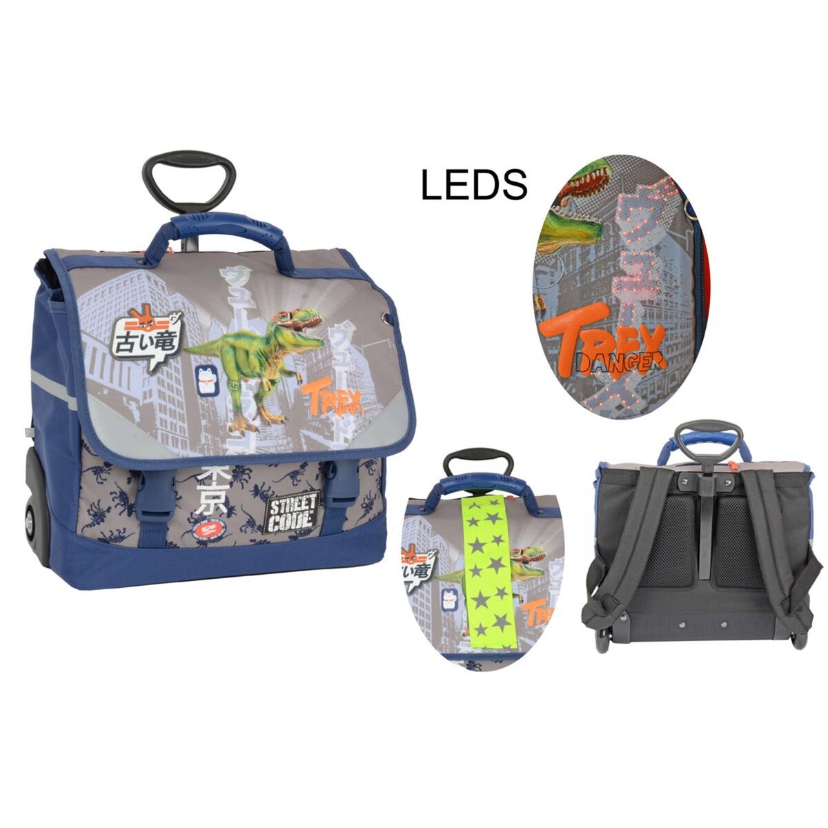 STREET CODE Cartable roulettes avec leds 36cm gar on Premium