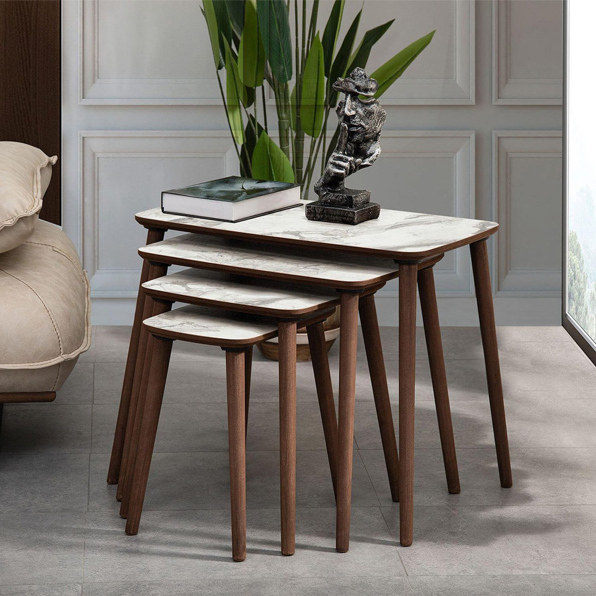 Habitat et Jardin Table gigogne (4 pièces) en bois  Luci  70 x 40 x 55 cm - Blanc