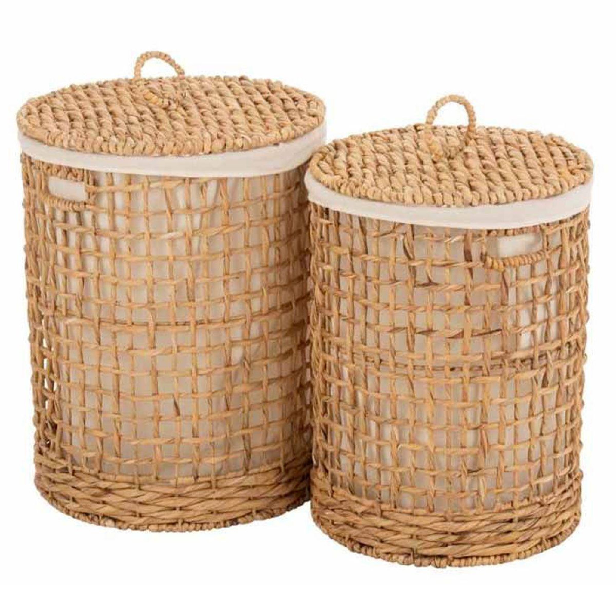 Voir la diapositive 1 : J-LINE Lot de 2 paniers avec couvercle  linge  55cm naturel