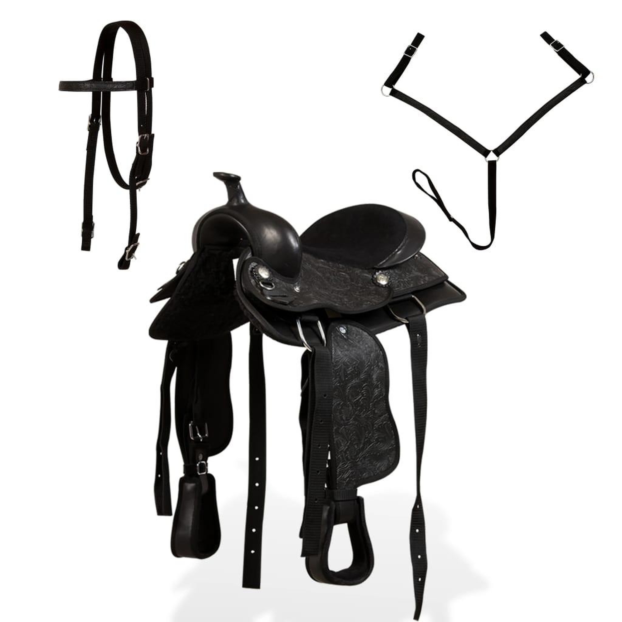 Voir la diapositive 2 : VIDAXL Selle, bridon et col de poitrine Cuir veritable 13 po Noir