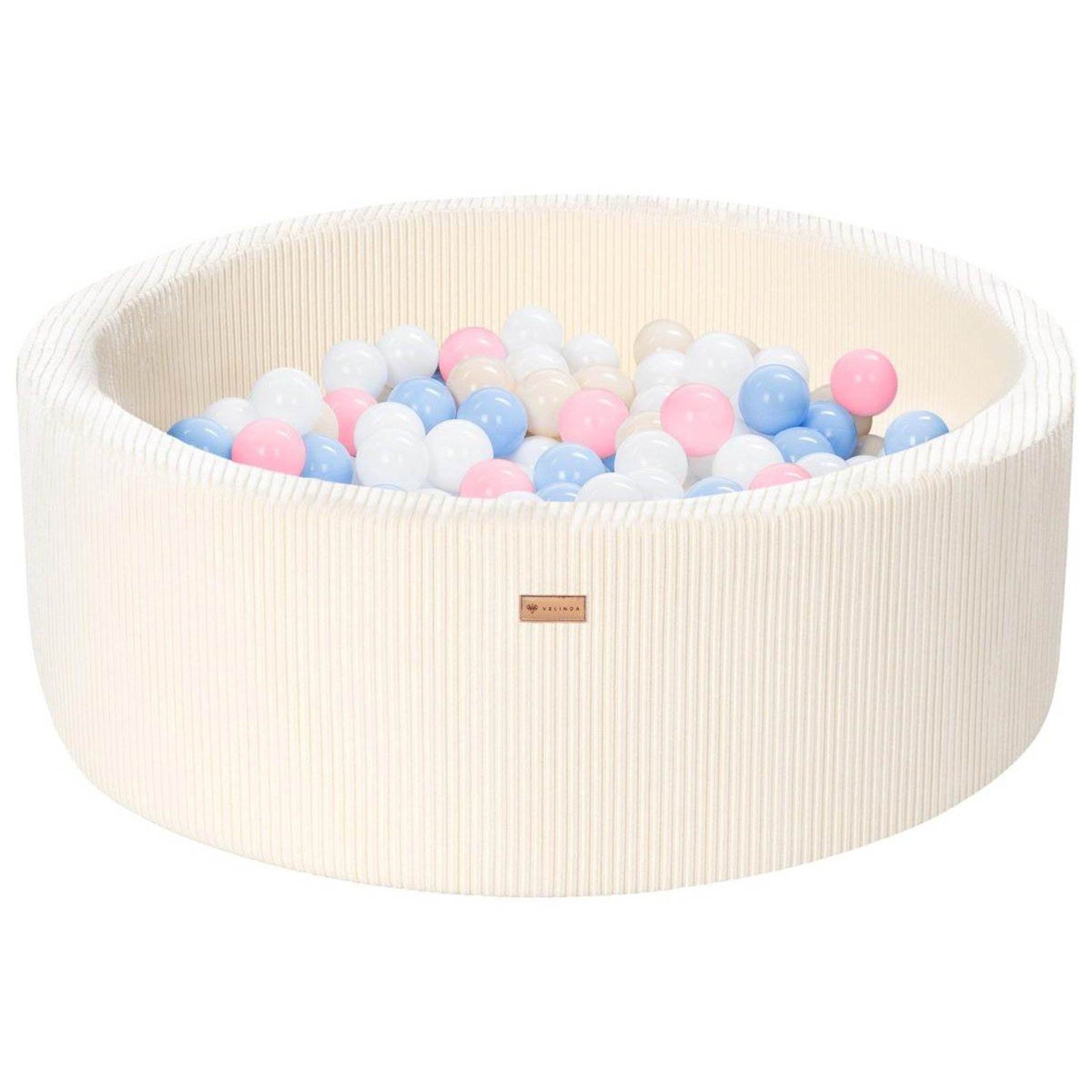 VELINDA Piscine à balles en velours côtelé avec 200 balles, diamètre env. 90 cm — crème