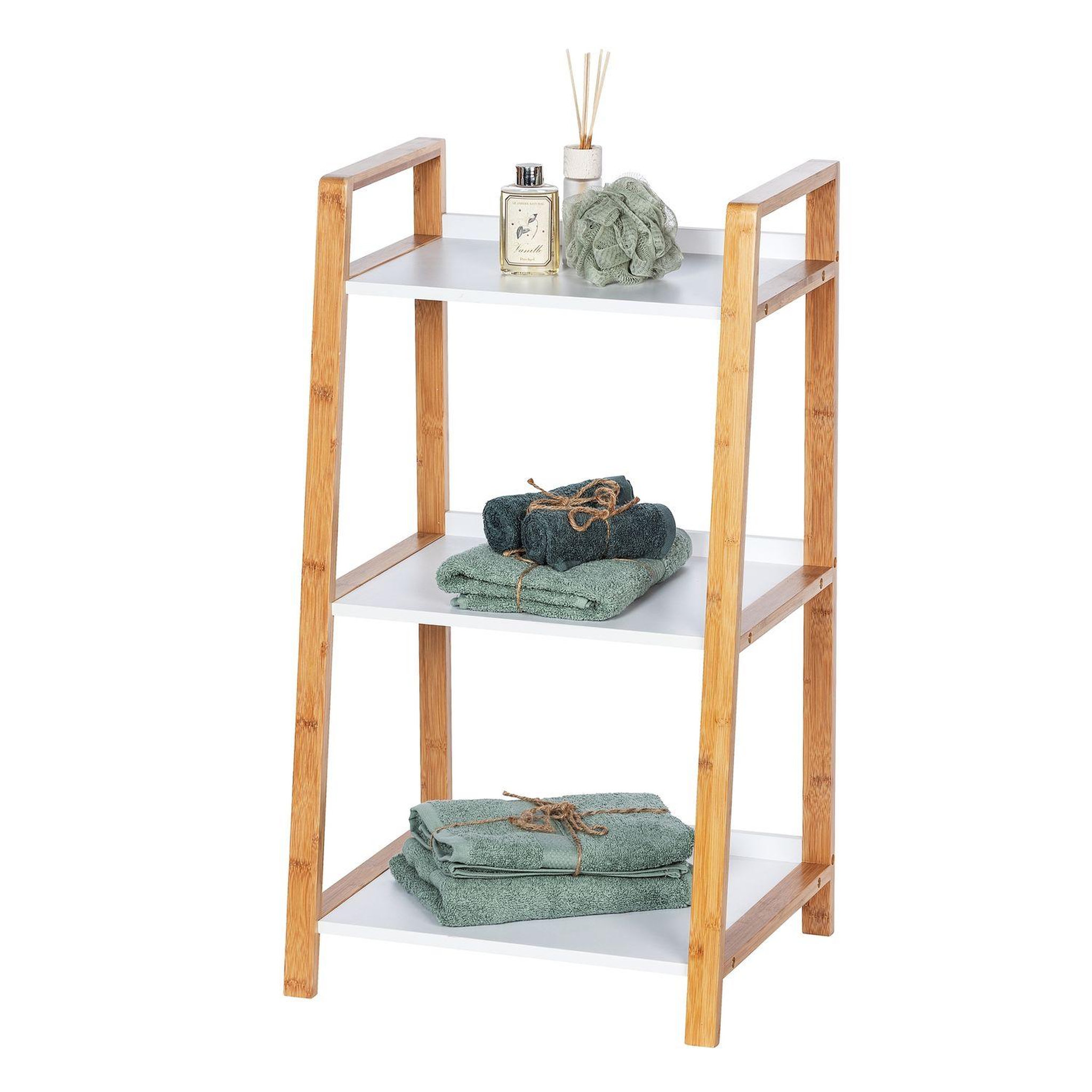 Wenko Etagère de salle de bain en bambou finja - l. 43 x h. 76 cm - blanc