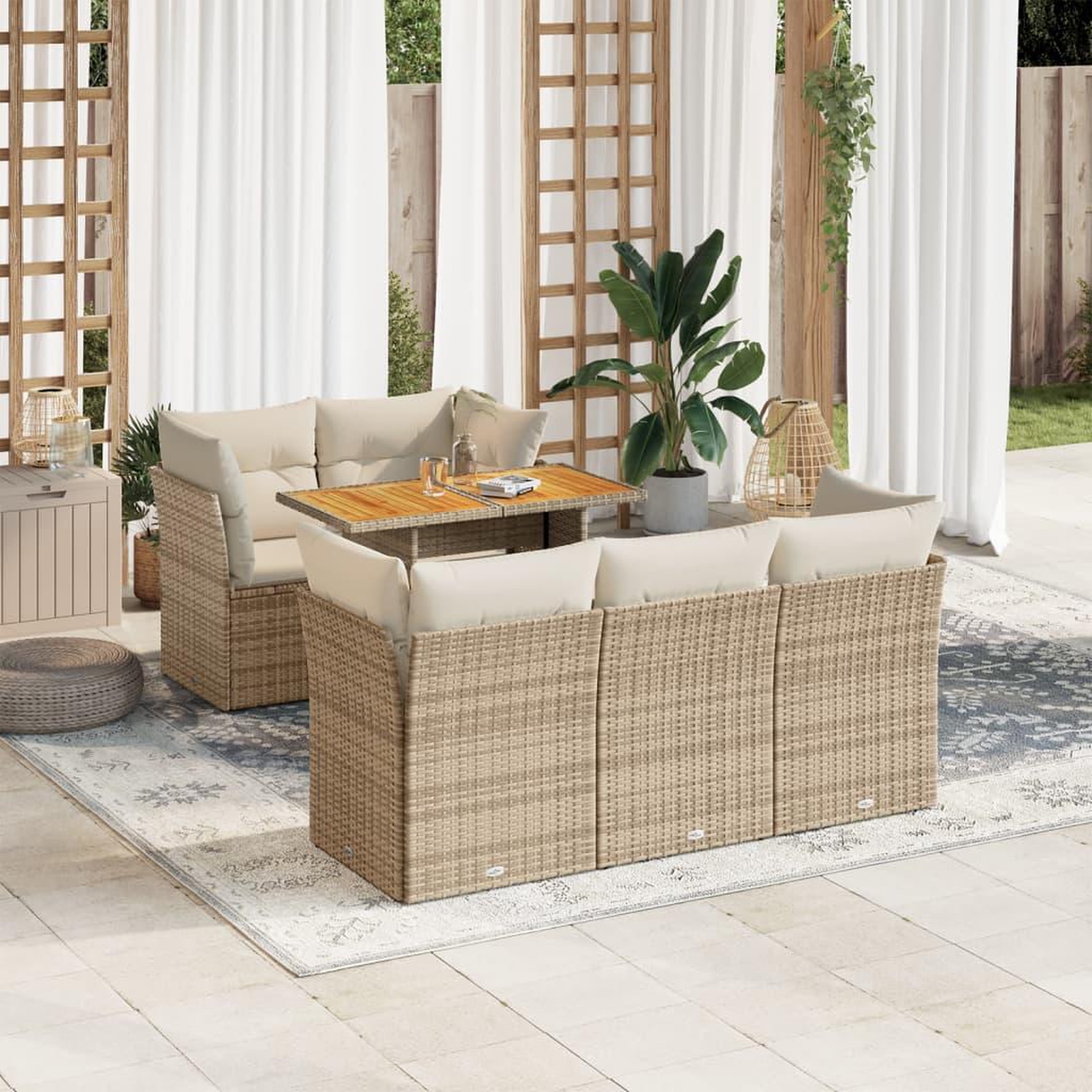 VIDAXL Salon de jardin avec coussins 6 pcs beige resine tressee