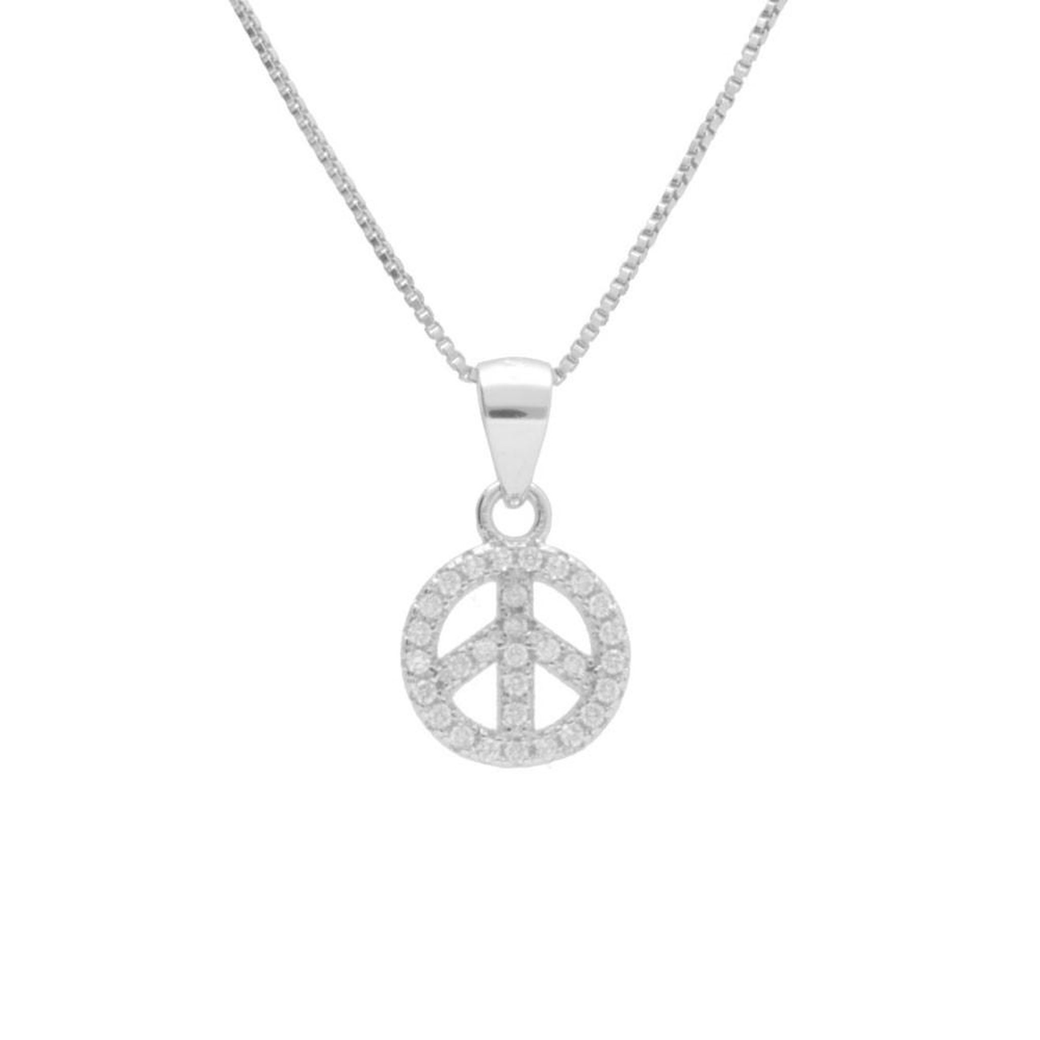 L'ATELIER D'AZUR Collier Argent 925/000 Rhodié - Motif Peace and Love Pavé de Zirconiums
