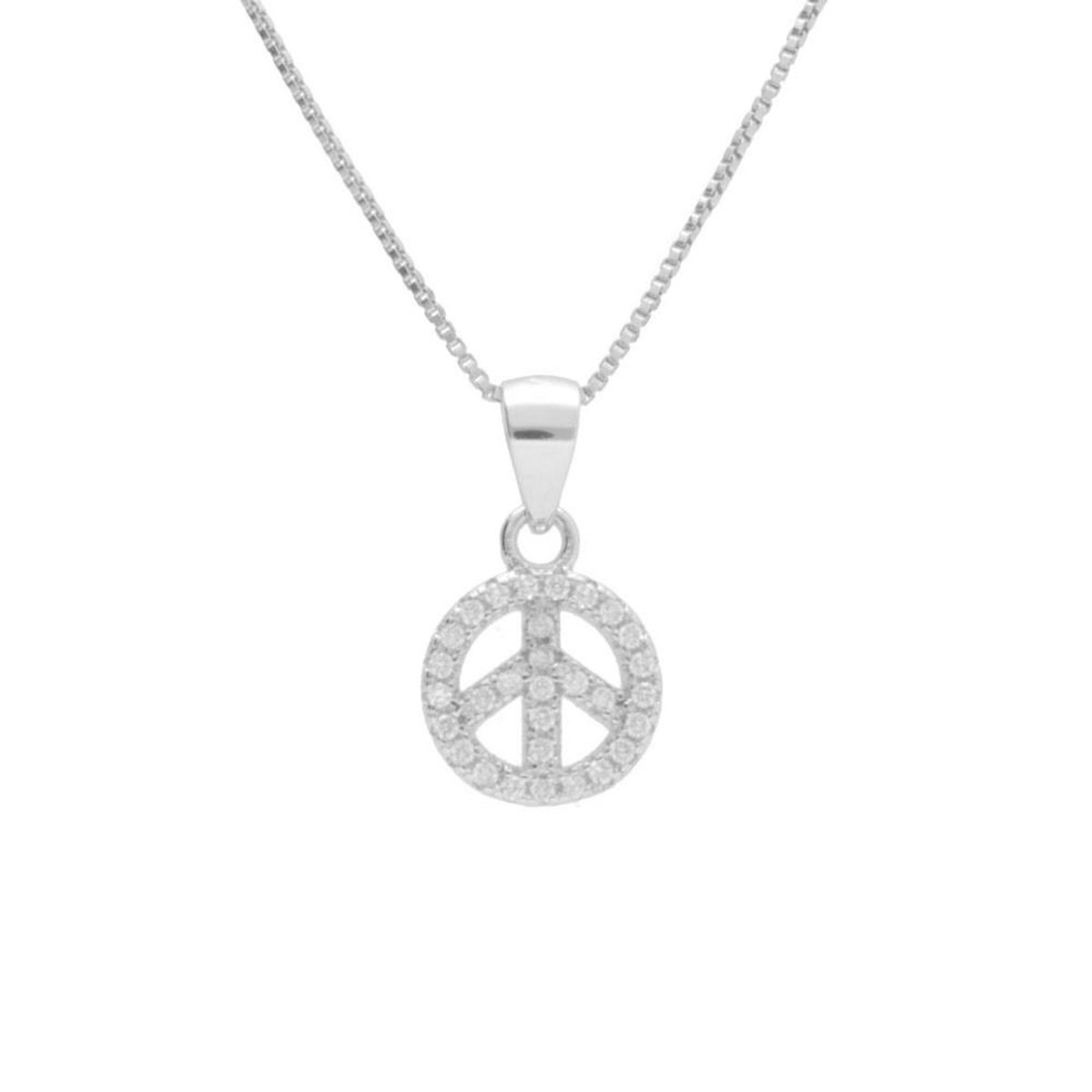 L'ATELIER D'AZUR Collier Argent 925/000 Rhodié - Motif Peace and Love Pavé de Zirconiums