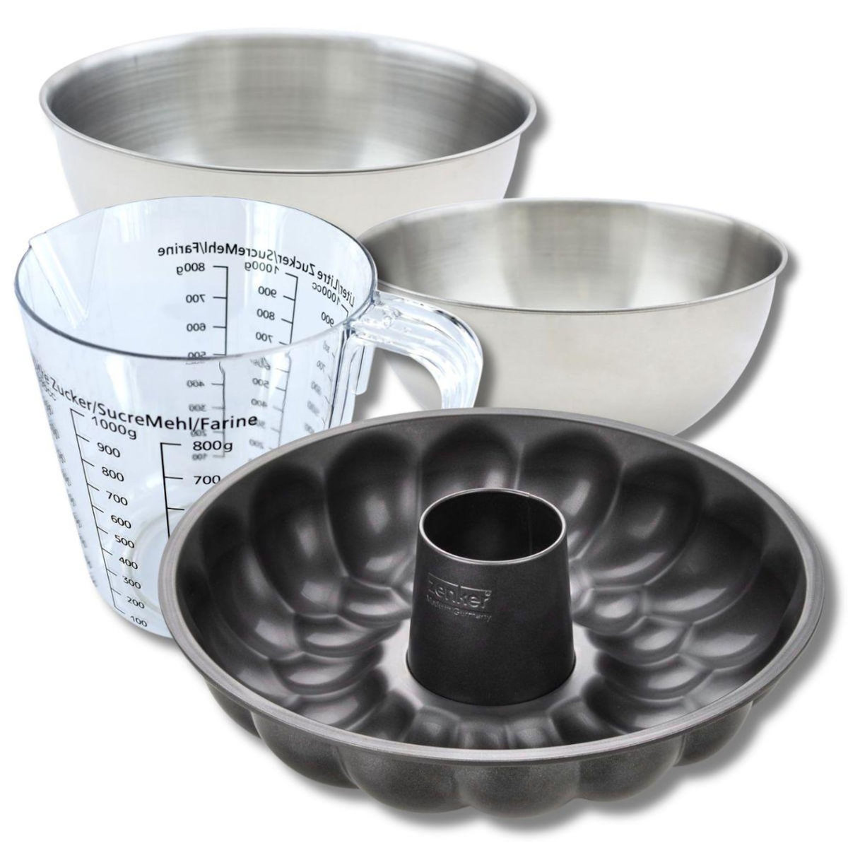 ZENKER Set pâtisserie avec moule à pain à cheminée 32 cm, 2 bols à mixer, verre mesureur et spatule Zenker