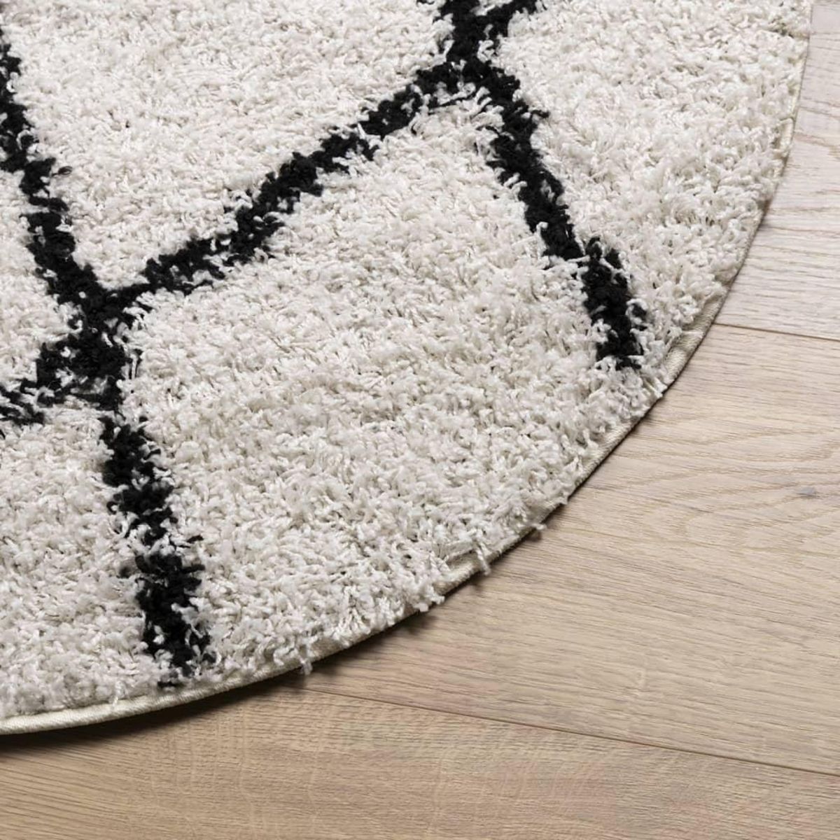 VIDAXL Tapis shaggy a poils longs moderne creme et noir Ø 120 cm