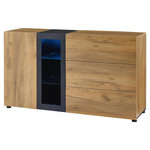 MERAX Buffet 1 porte(s) 3 tiroir(s) - 140 cm naturel led panneaux de particules
