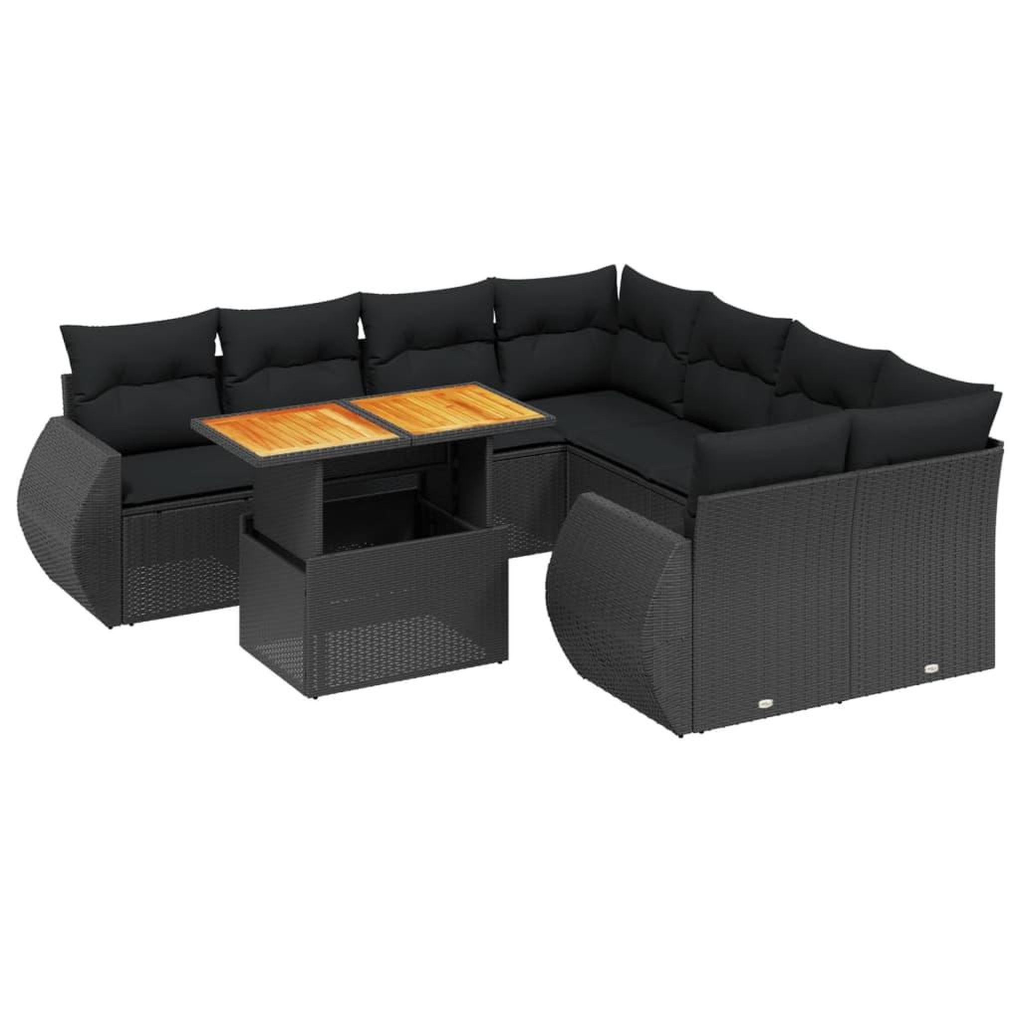 Voir la diapositive 2 : VIDAXL Salon de jardin 9 pcs avec coussins noir resine tressee